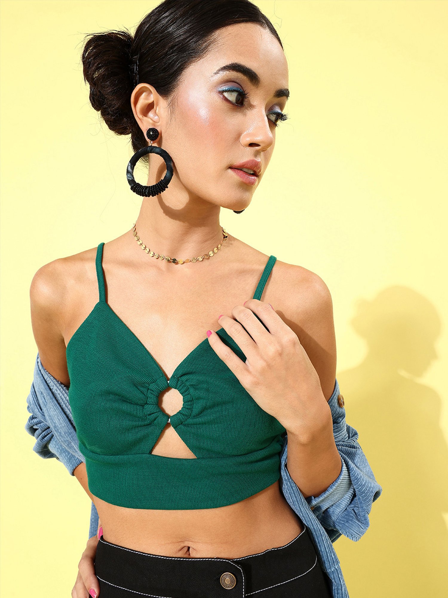 KASSUALLY Green Relaxed Fit Cotton Crop Top