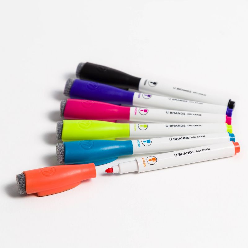 U Brands 6ct Magnetic Dry Erase Markers with Eraser Cap
