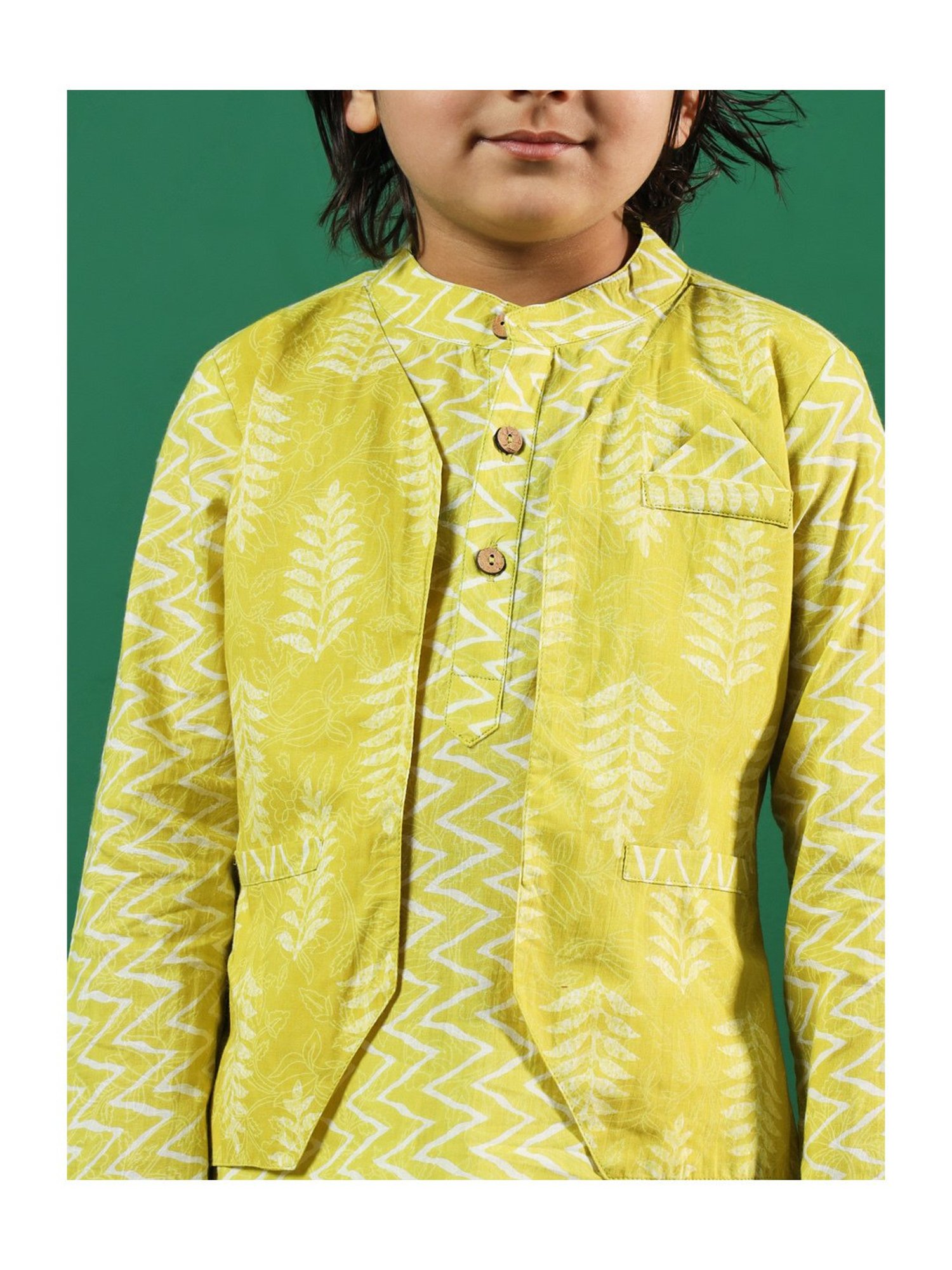 READIPRINT FASHIONS Kids Green & White Printed Full Sleeves Jacket Style Kurta with Pyjamas