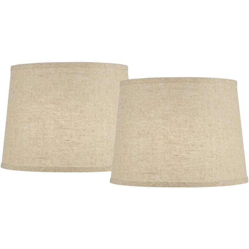 Set of 2 Burlap Linen Medium Drum Lamp Shades 11" Top x 13" Bottom x 9.5" Slant x 9.5" High (Spider) Replacement with Harp and Finial