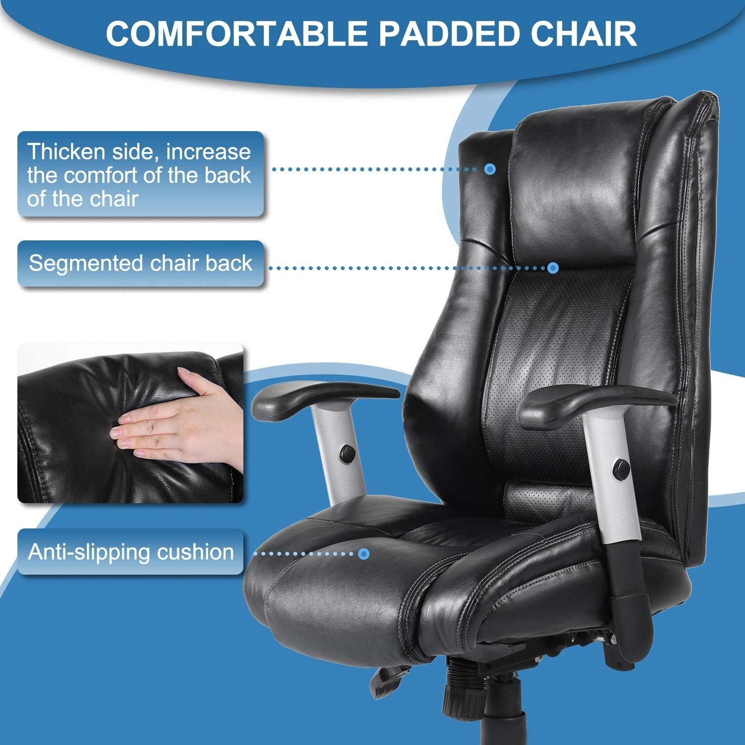 Milemont Office Chair Ergonomic Computer Bonded Leather Adjustable Desk Chair, Swivel Comfortable Rolling, Black