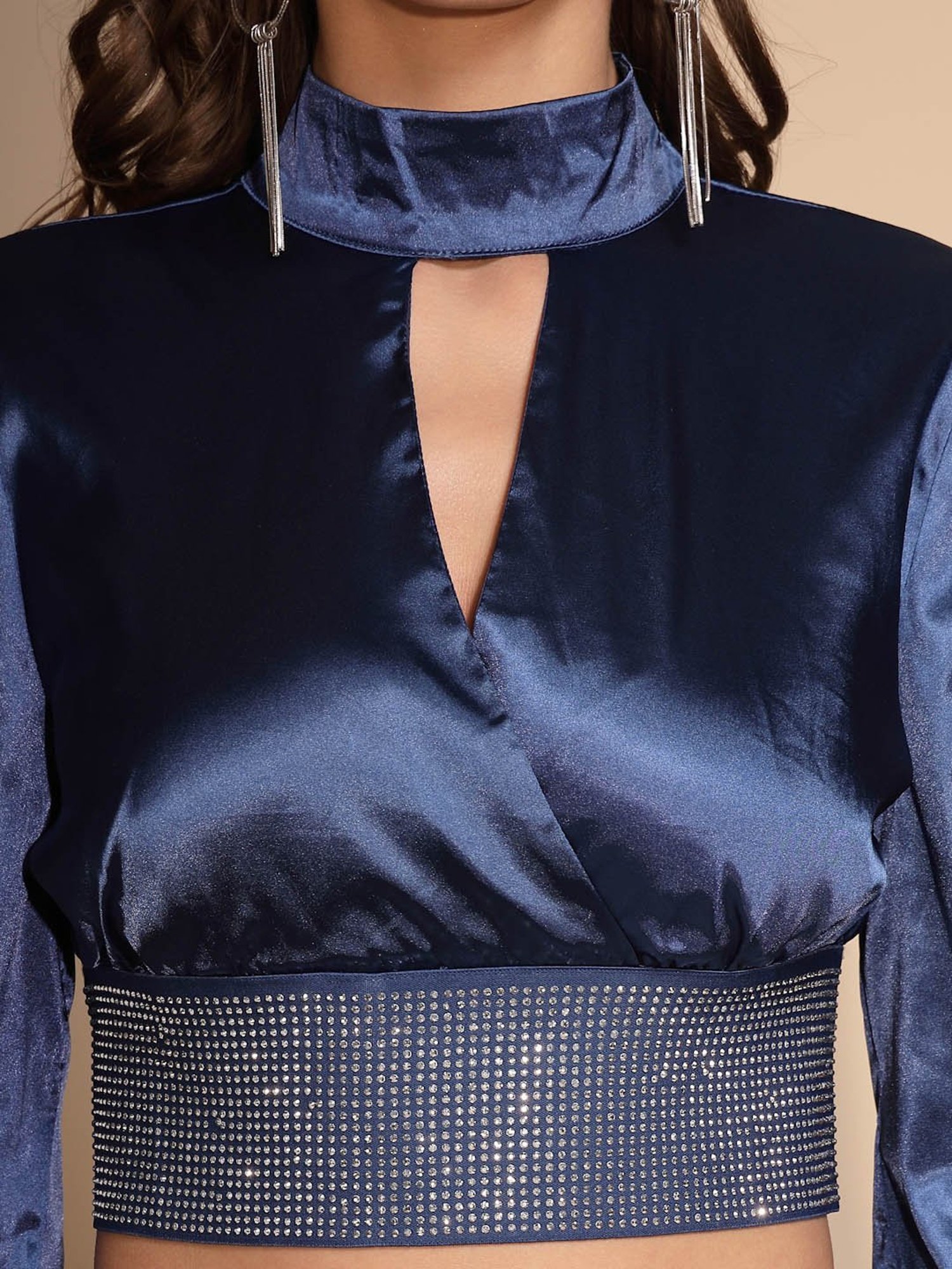 Global Republic Blue Embellished Crop Top