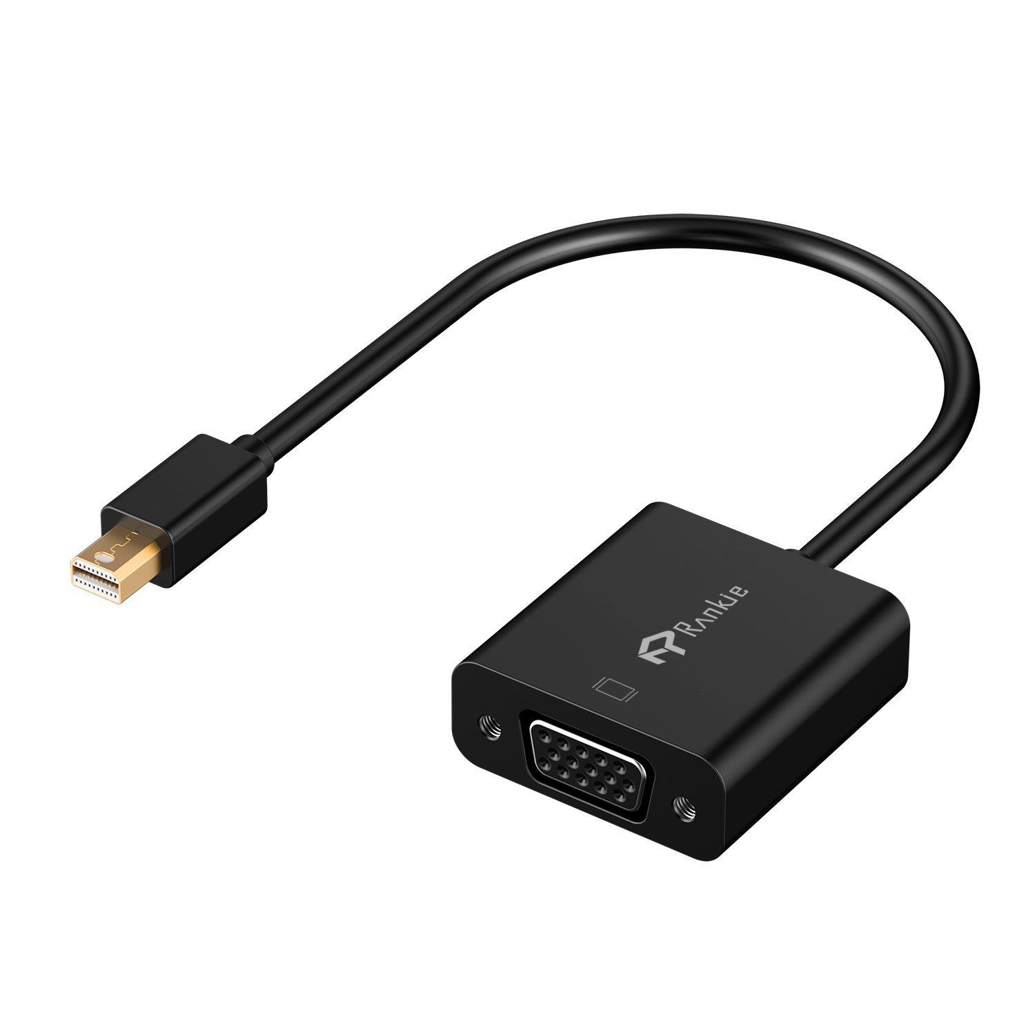 Mini DP to VGA, Rankie Gold Plated Mini DisplayPort (Thunderbolt Port Compatible) to VGA Male to Female Adapter Converter
