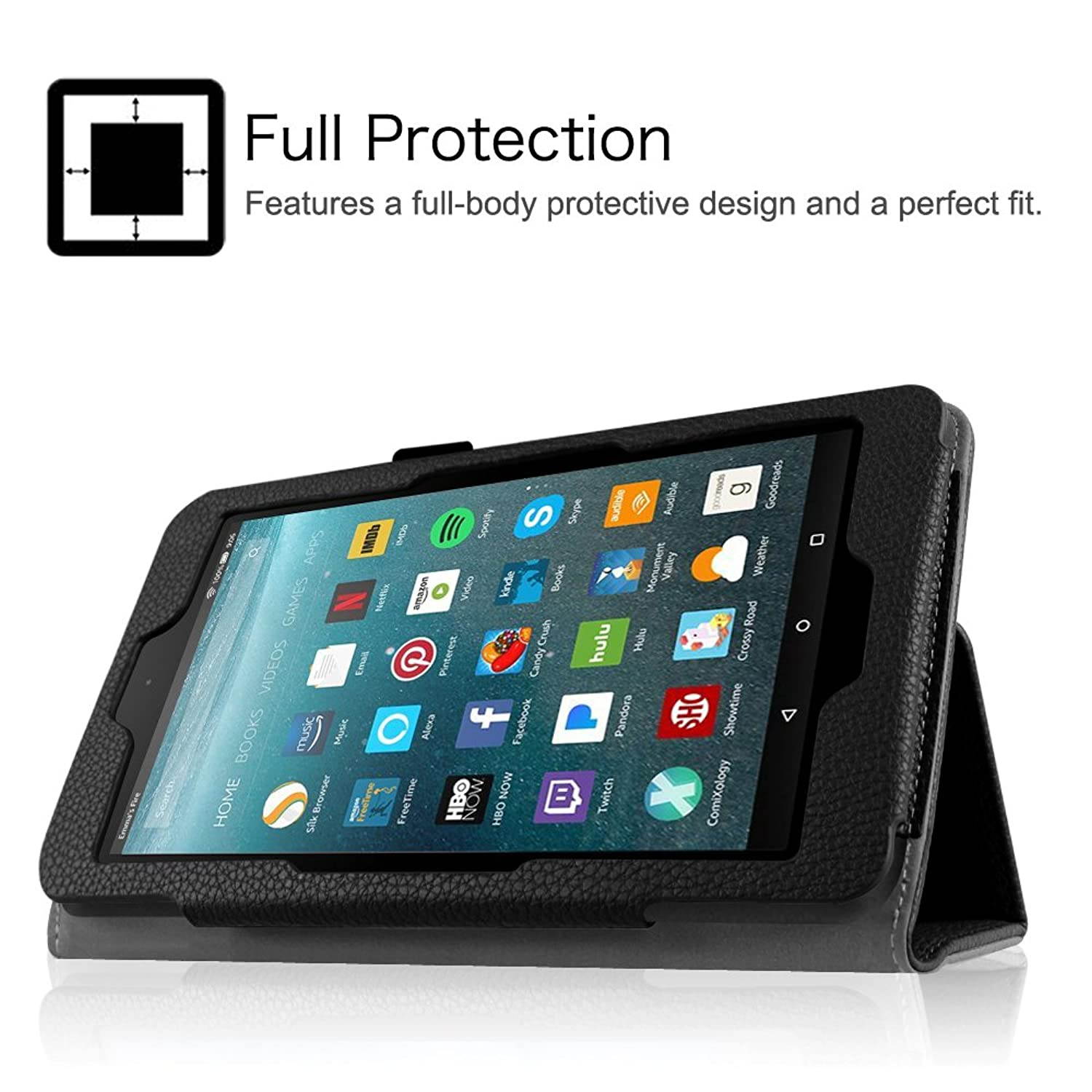Fintie Folio Case for Amazon Fire 7 Tablet (Previous Generation - 7th, 2017 Release) - Slim Fit PU Leather Standing Protective Cover Auto Wake/Sleep, Compatible with Fire 7 (5th Gen, 2015), Black