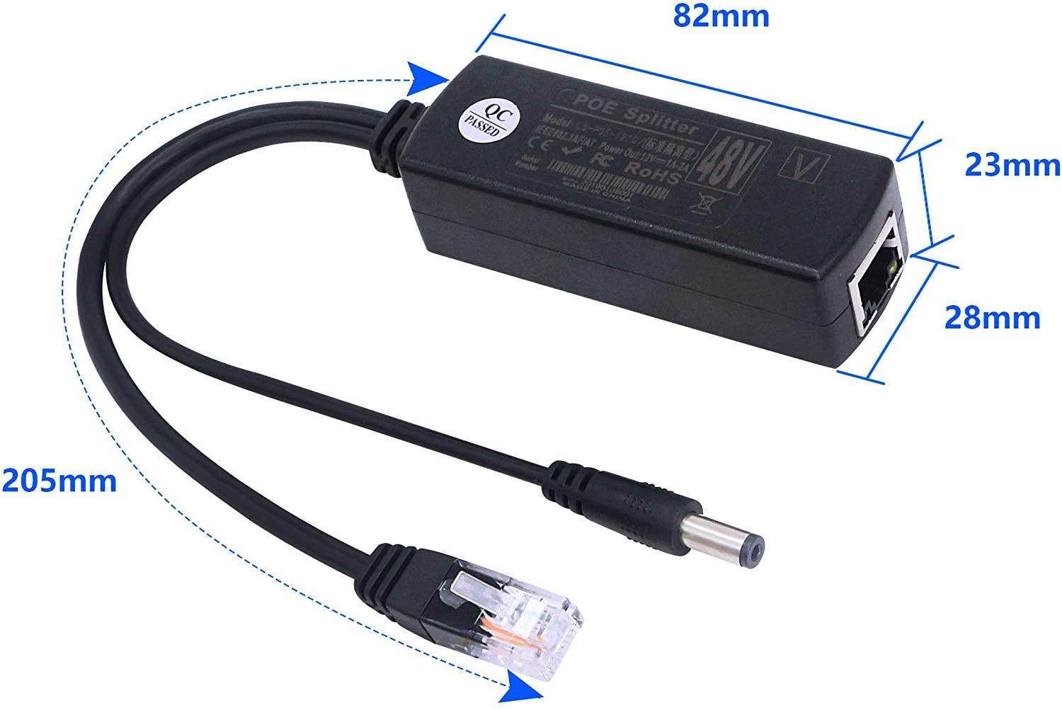 SinLoon Network PoE Splitter IEEE 802.3af PoE Injector Compliant 10/100Mbps Ethernet RJ45 POE Splitter Adapter for IP Camera Wireless AP Router Voip Phone AV-PS12 (48V to12V)