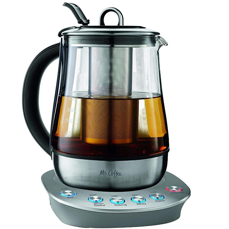 Mr. Coffee 1.2 Liter Easy 3 Step Custom Gourmet At Home Hot Tea Maker and Kettle for Tea Bags/Leaves, Steel