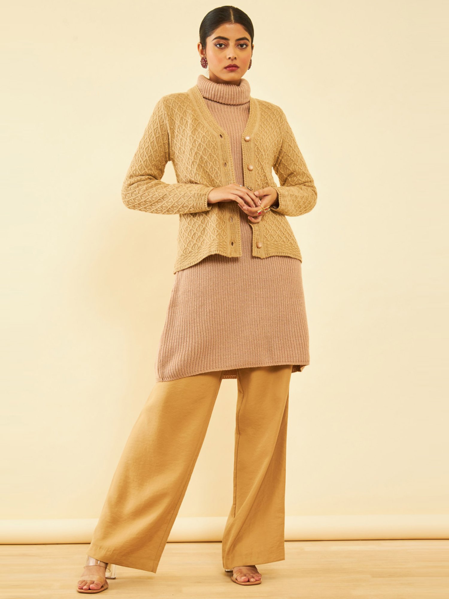 Soch Beige Self Pattern Cardigan