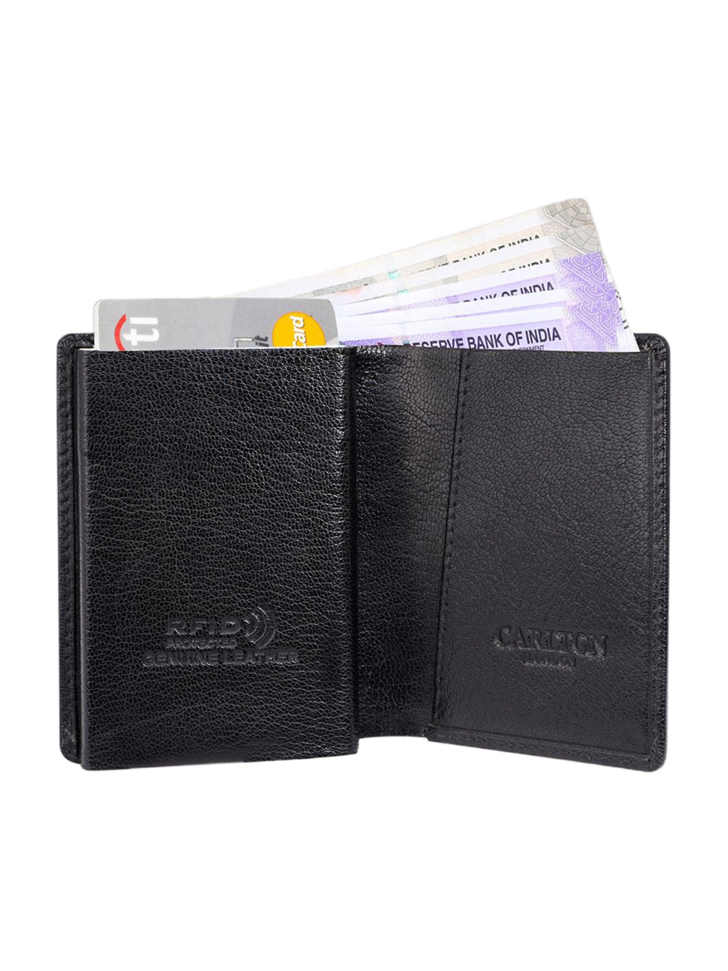 Carlton London Black Leather Small Wallet Card Holder for Men