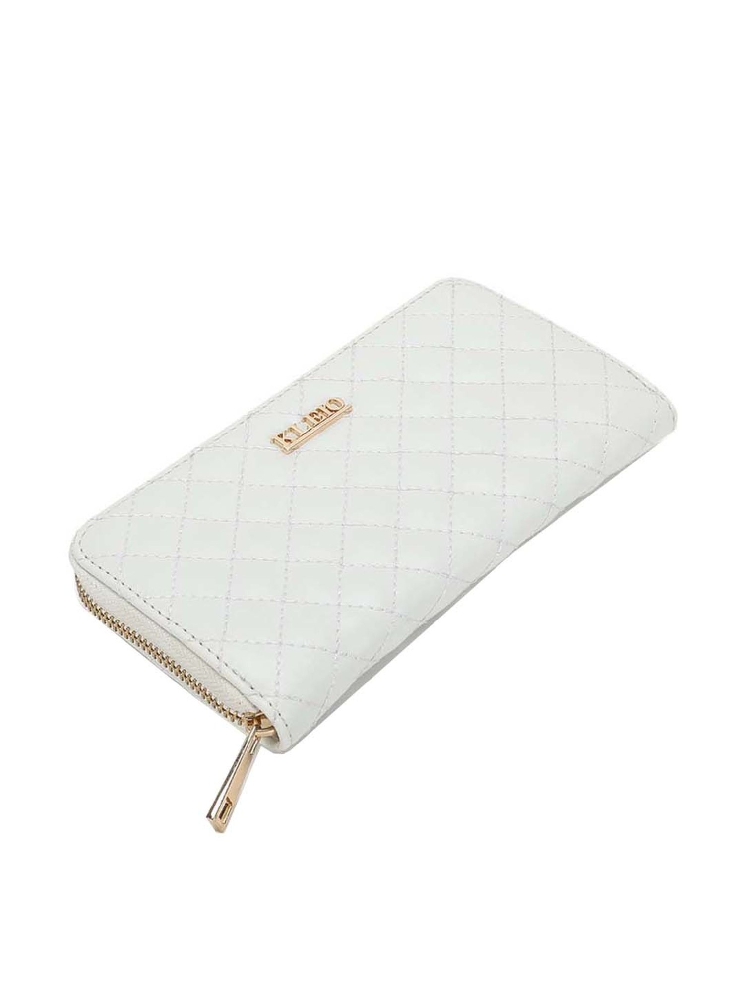 KLEIO White Quilted Zip Around Wallet for Women