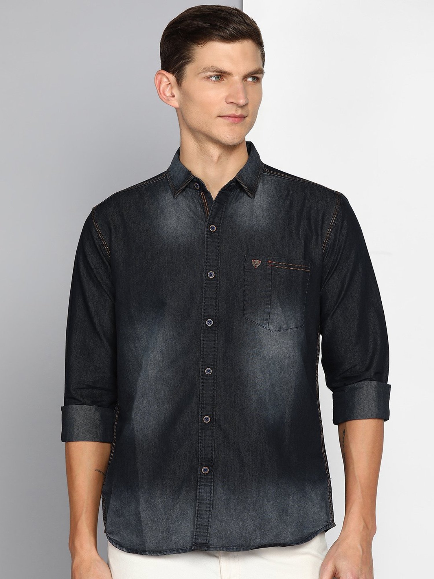 Kuons Avenue Black Slim Fit Denim Shirt