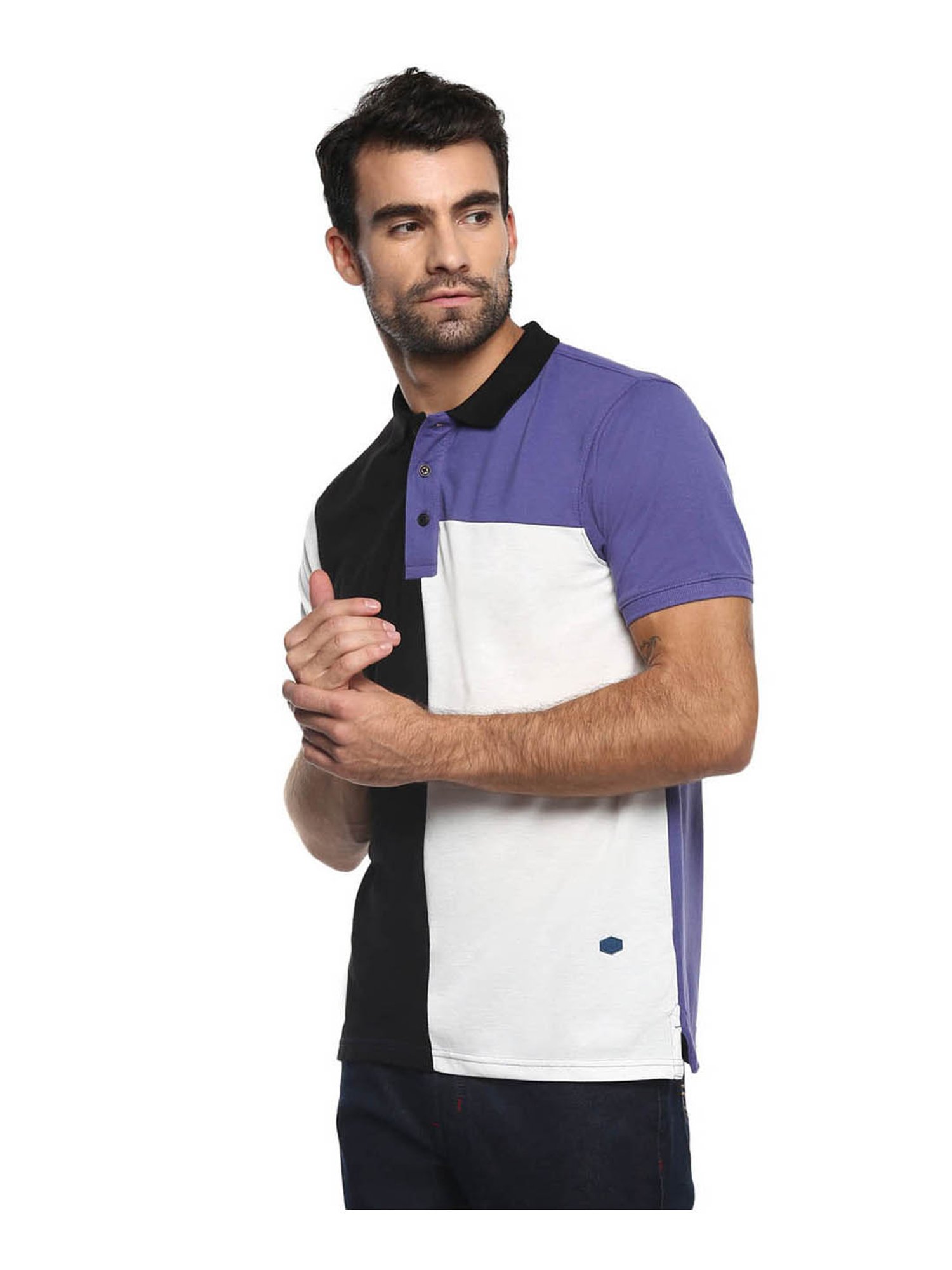 Red Chief Black & White Colour-Block Polo T-Shirt