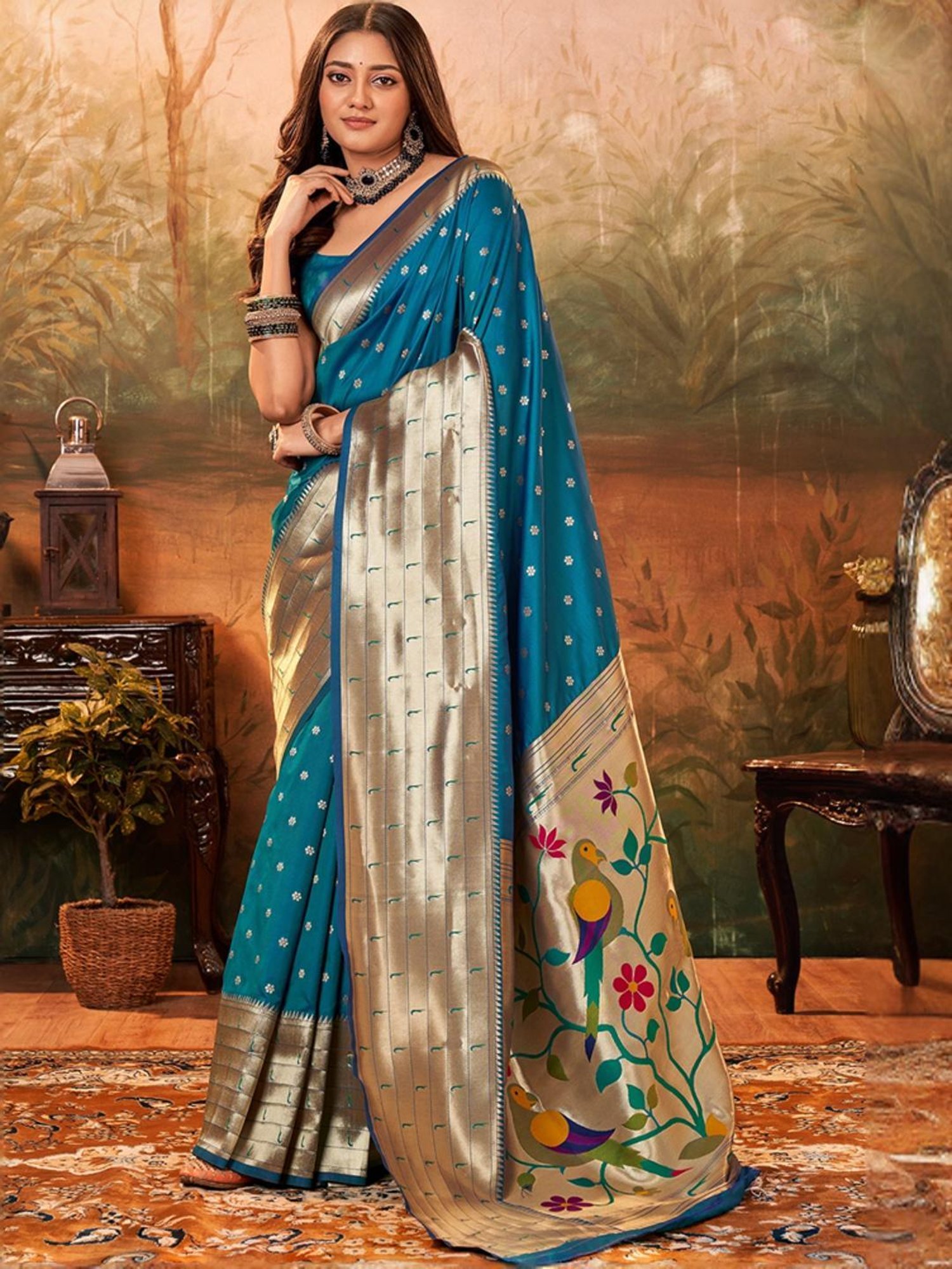Unnati Silks Grey Cotton Printed Saree With Unstitched Blouse