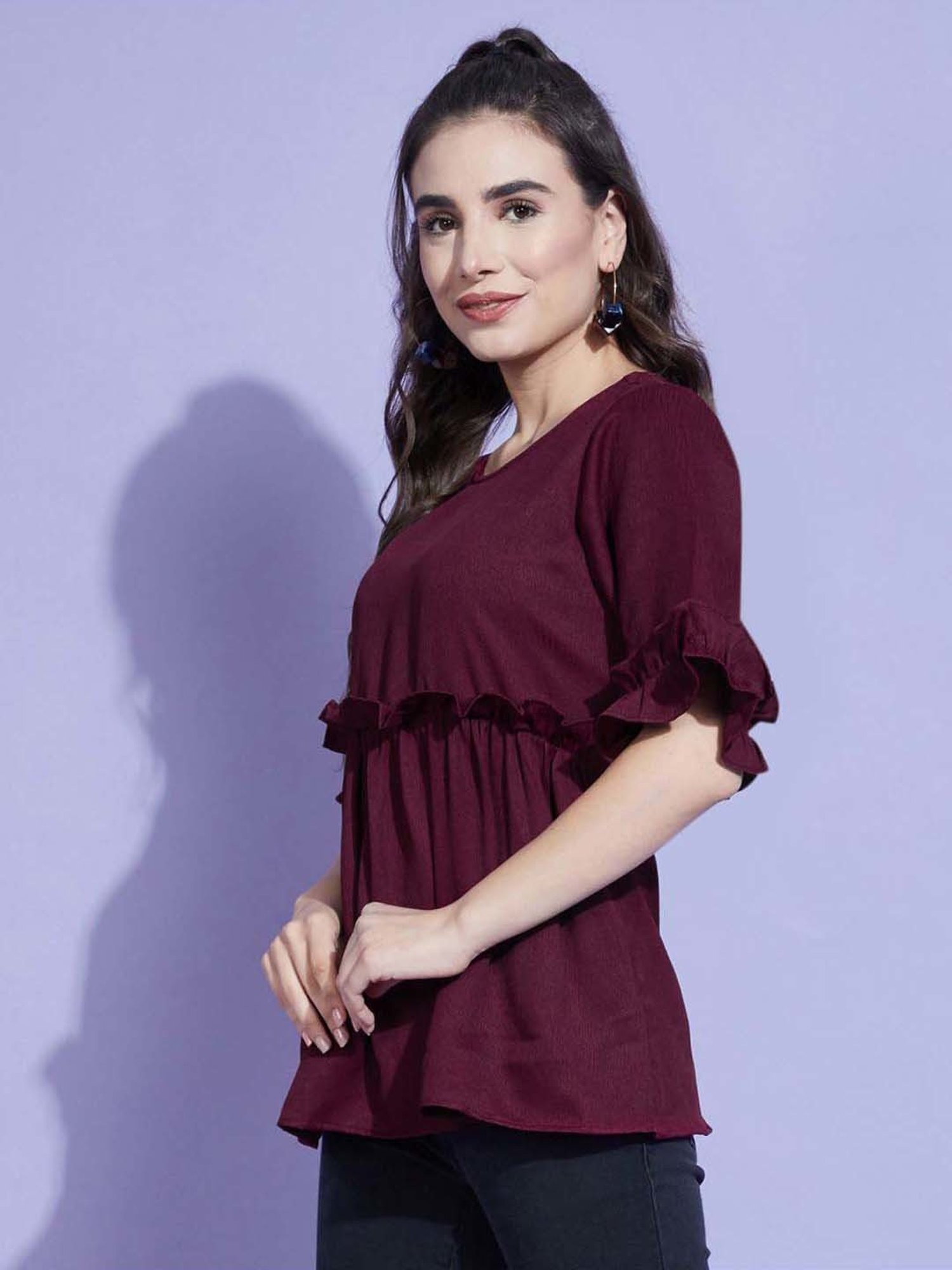SELVIA Maroon Regular Fit Top