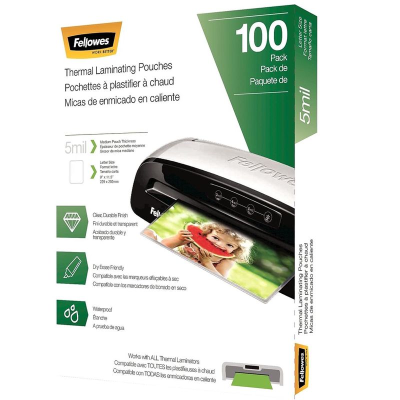 Fellowes Laminating Pouches Letter Size Hot Pouch 9 x 11.5 5 mil 100 pack 5743501