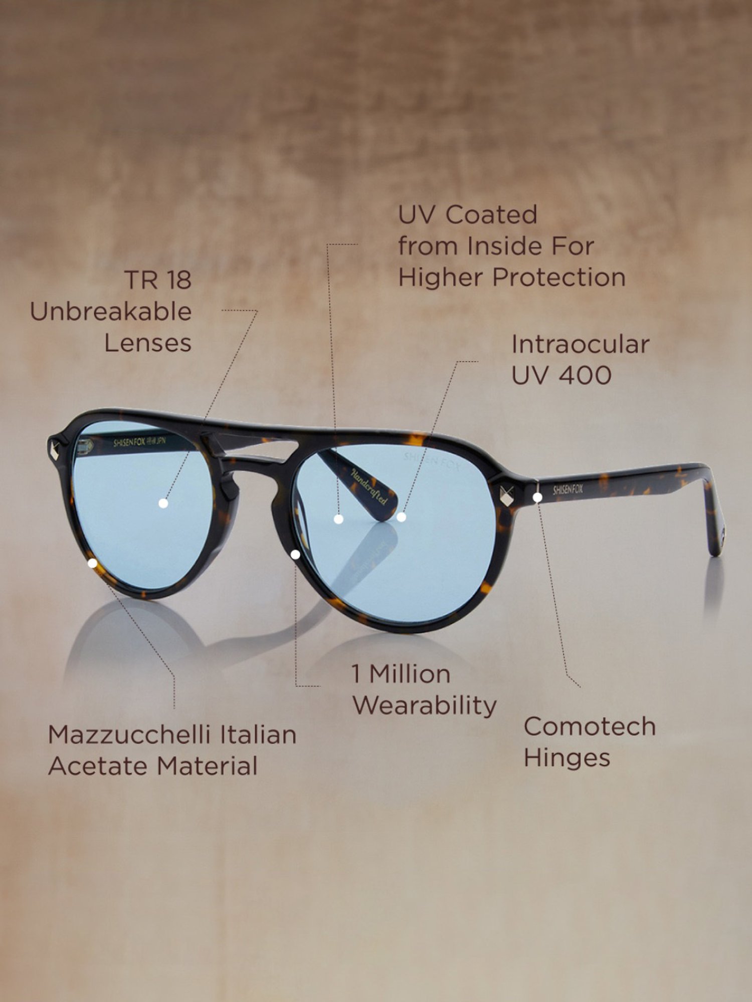 Shisen Fox Kaizen Dark Havana Aviator Unisex UV Protection Sunglasses -55 mm