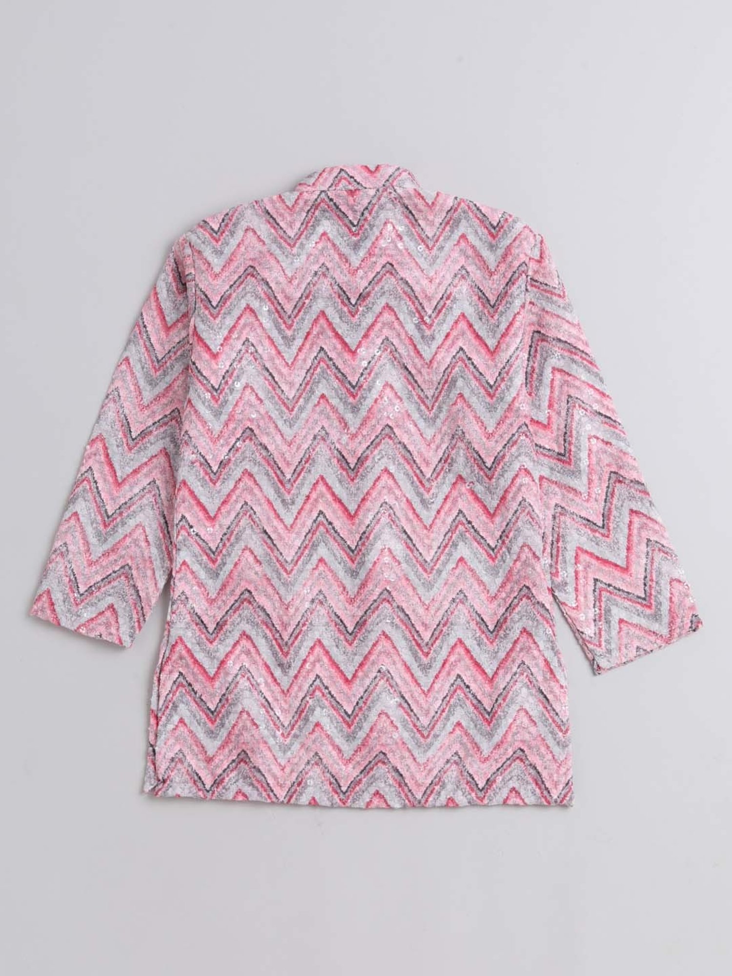 The Magic Wand Kids Pink & White Cotton Embroidered Full Sleeves Kurta Set