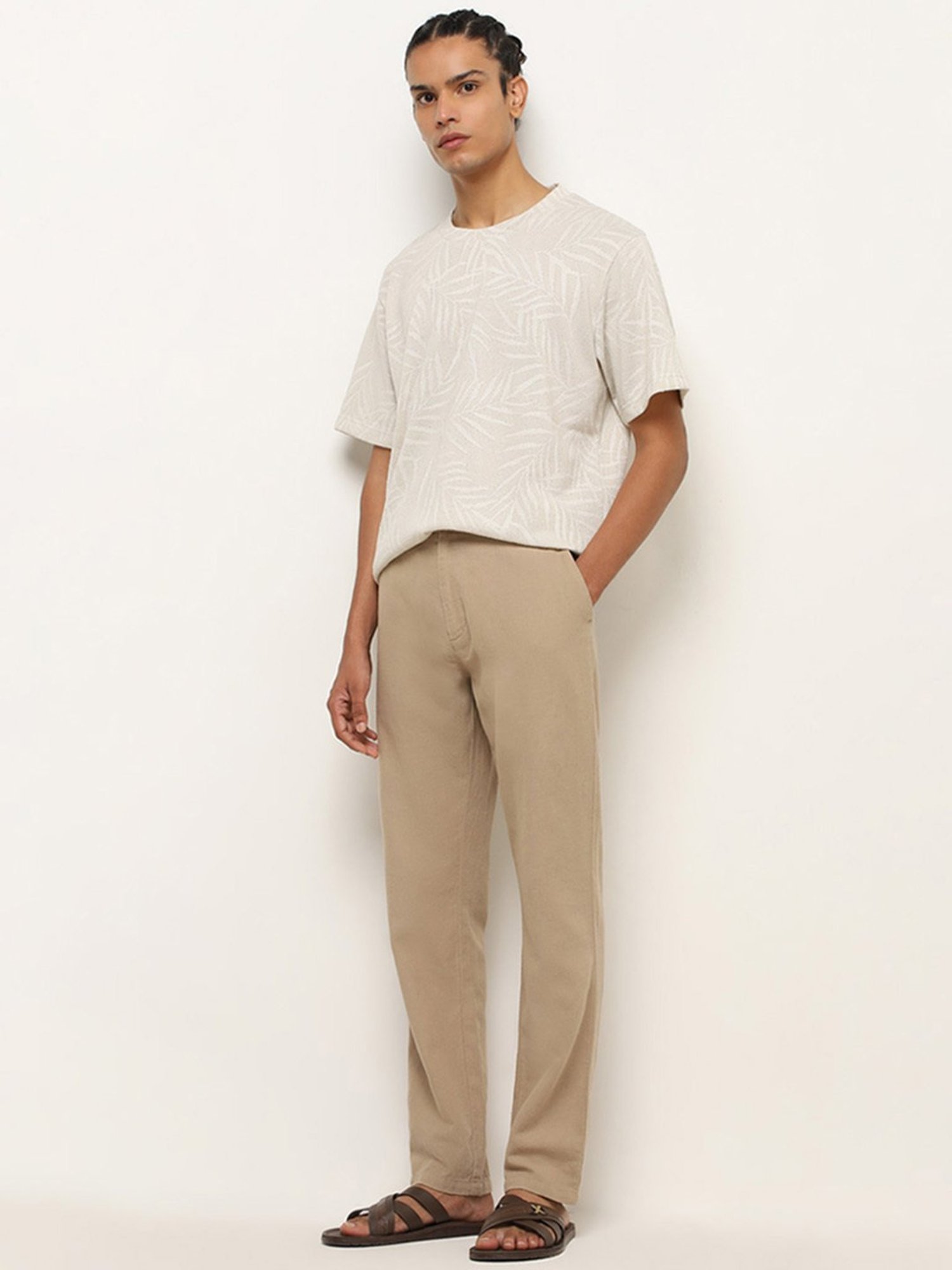 ETA by Westside Beige Leaf Design Relaxed-Fit T-Shirt