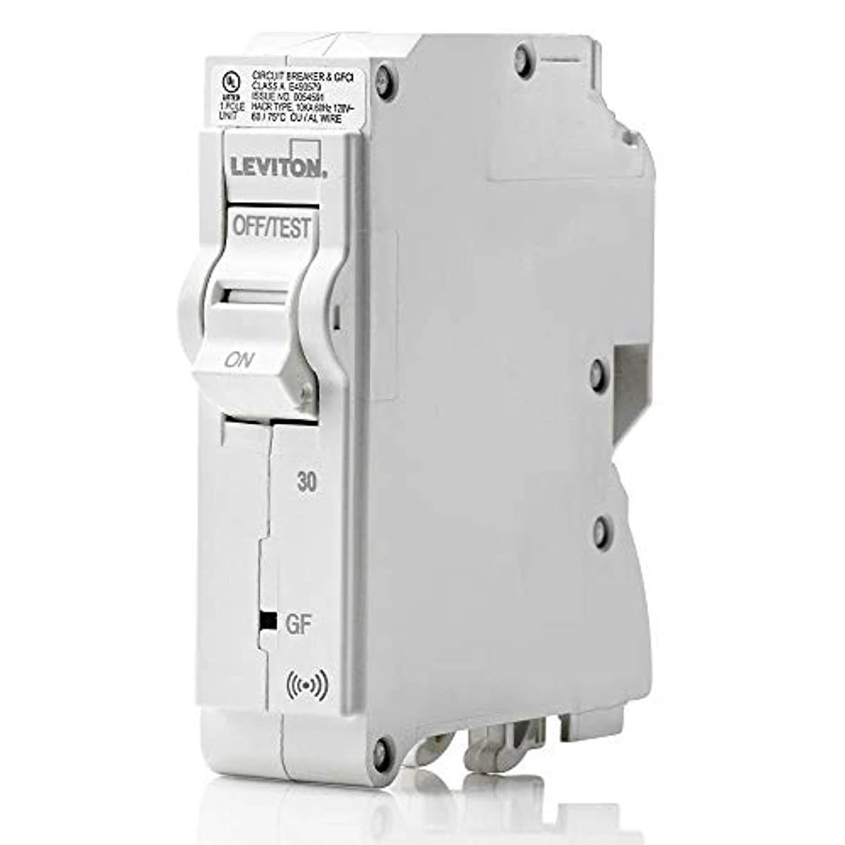 Leviton LB130-GS 30 Amp, 1-Pole Plug-on Smart GFCI Branch Circuit Breaker, 120 VAC, White