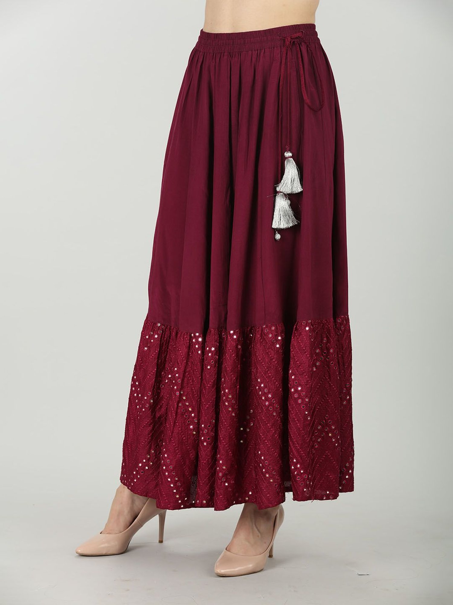 Mustard Wine Embellished Skirt