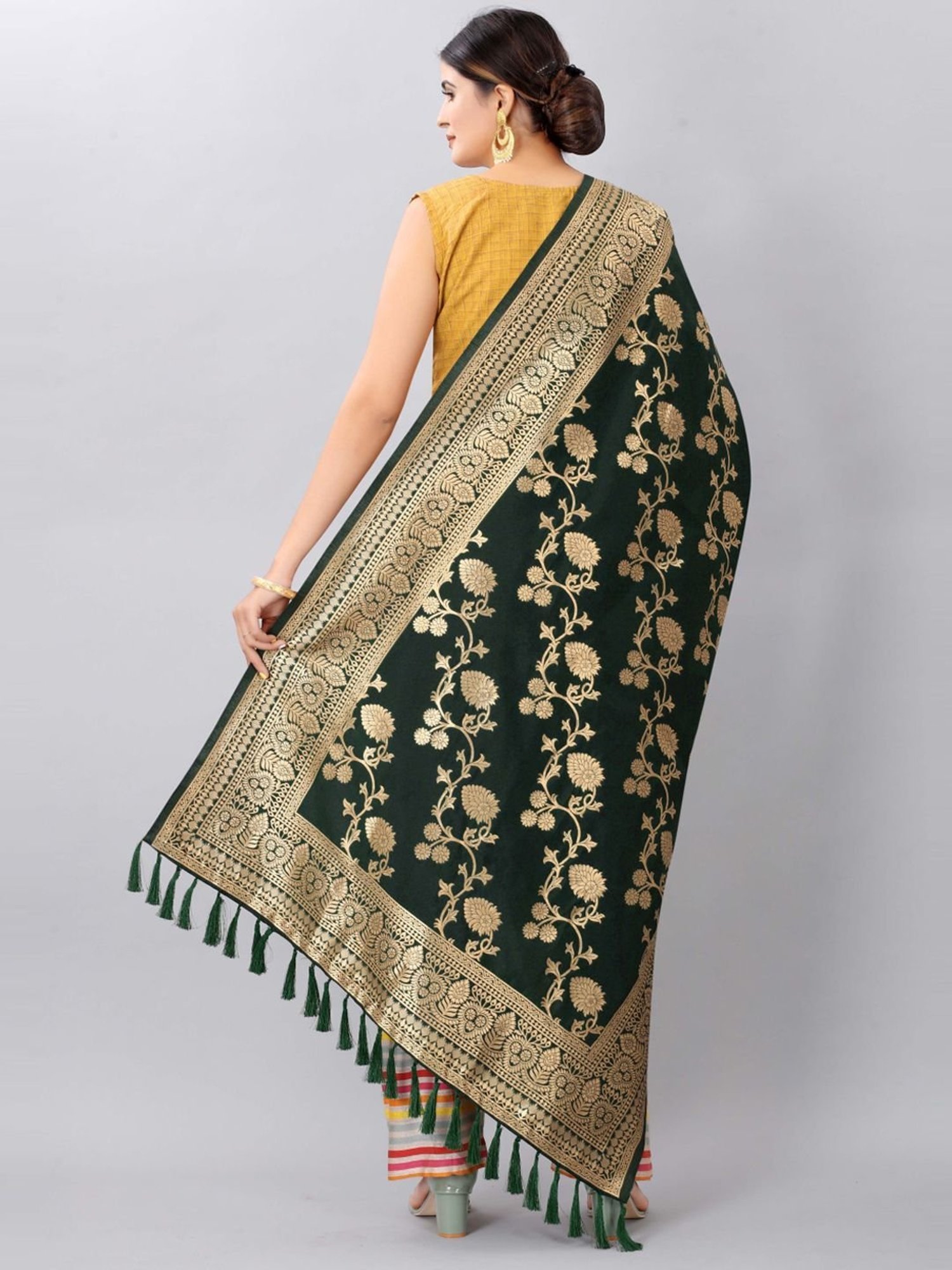 Silk Land Black Woven Pattern Dupatta