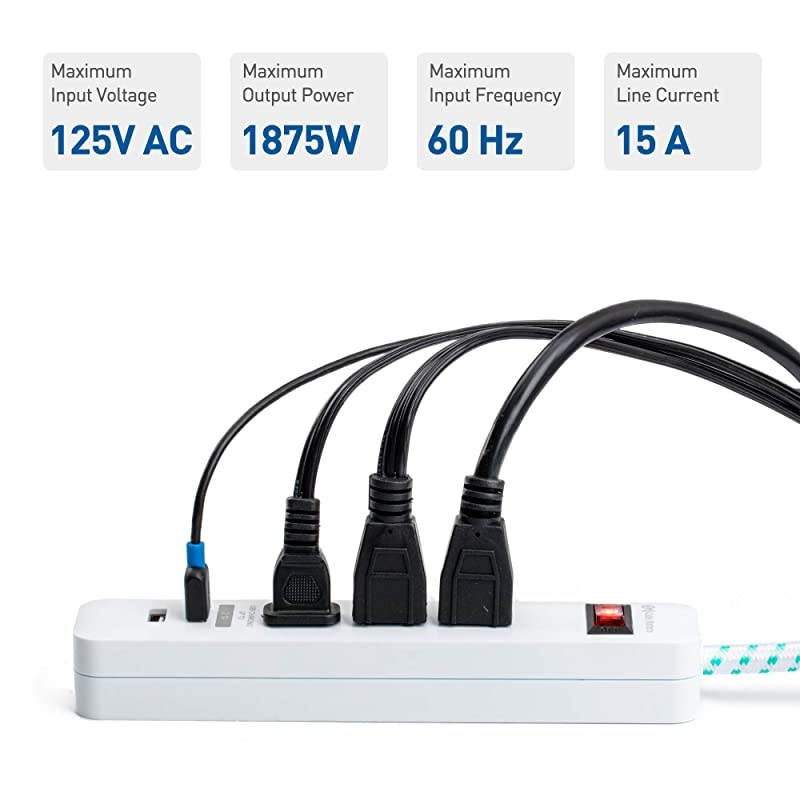 2-Pack 3 Outlet Surge Protector Power Strip with USB Charging Ports with Low Profile Plug and 12 Foot Power Cord in White