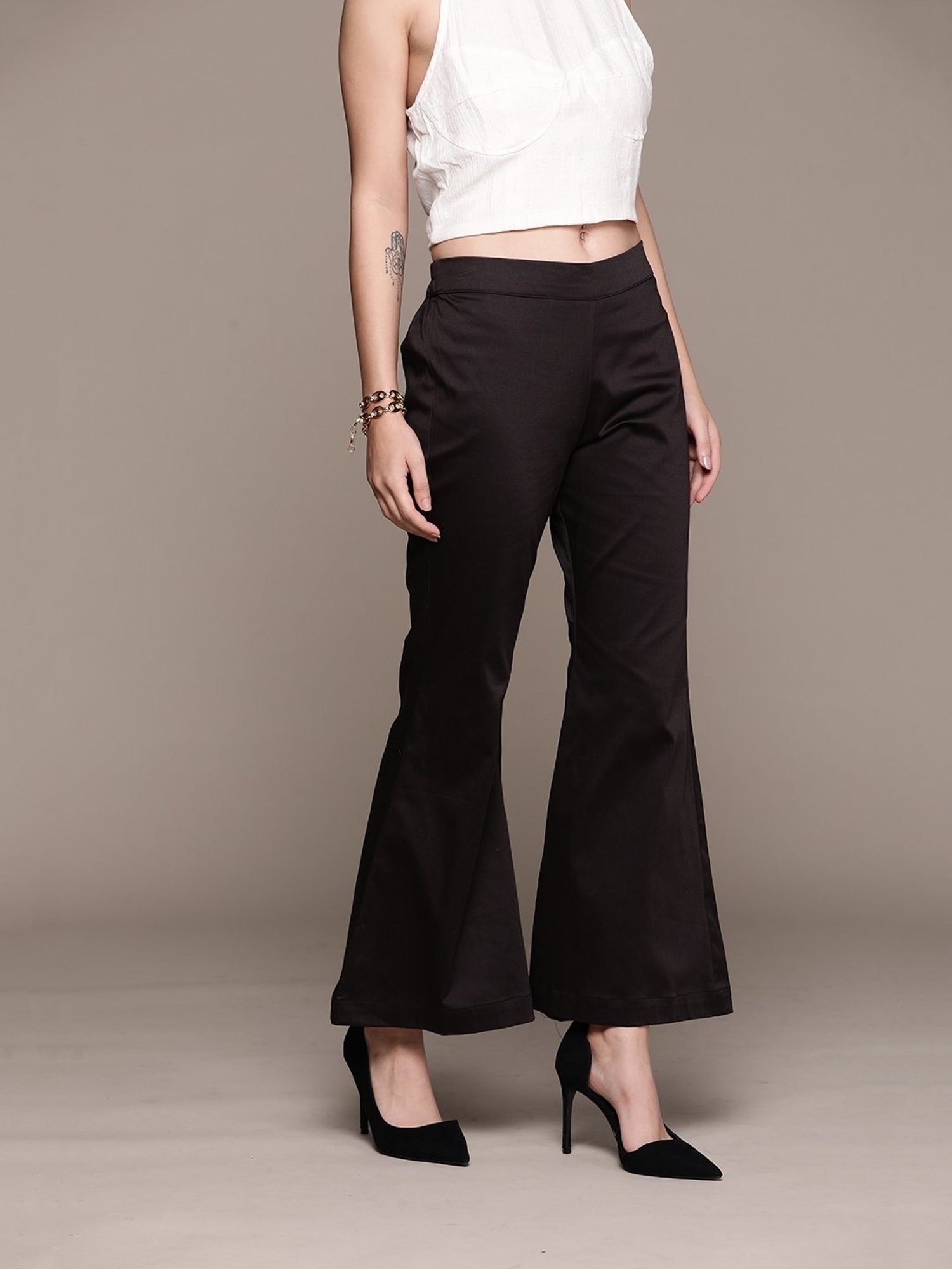 aarke Ritu Kumar Black Cotton Blend Solid Pant
