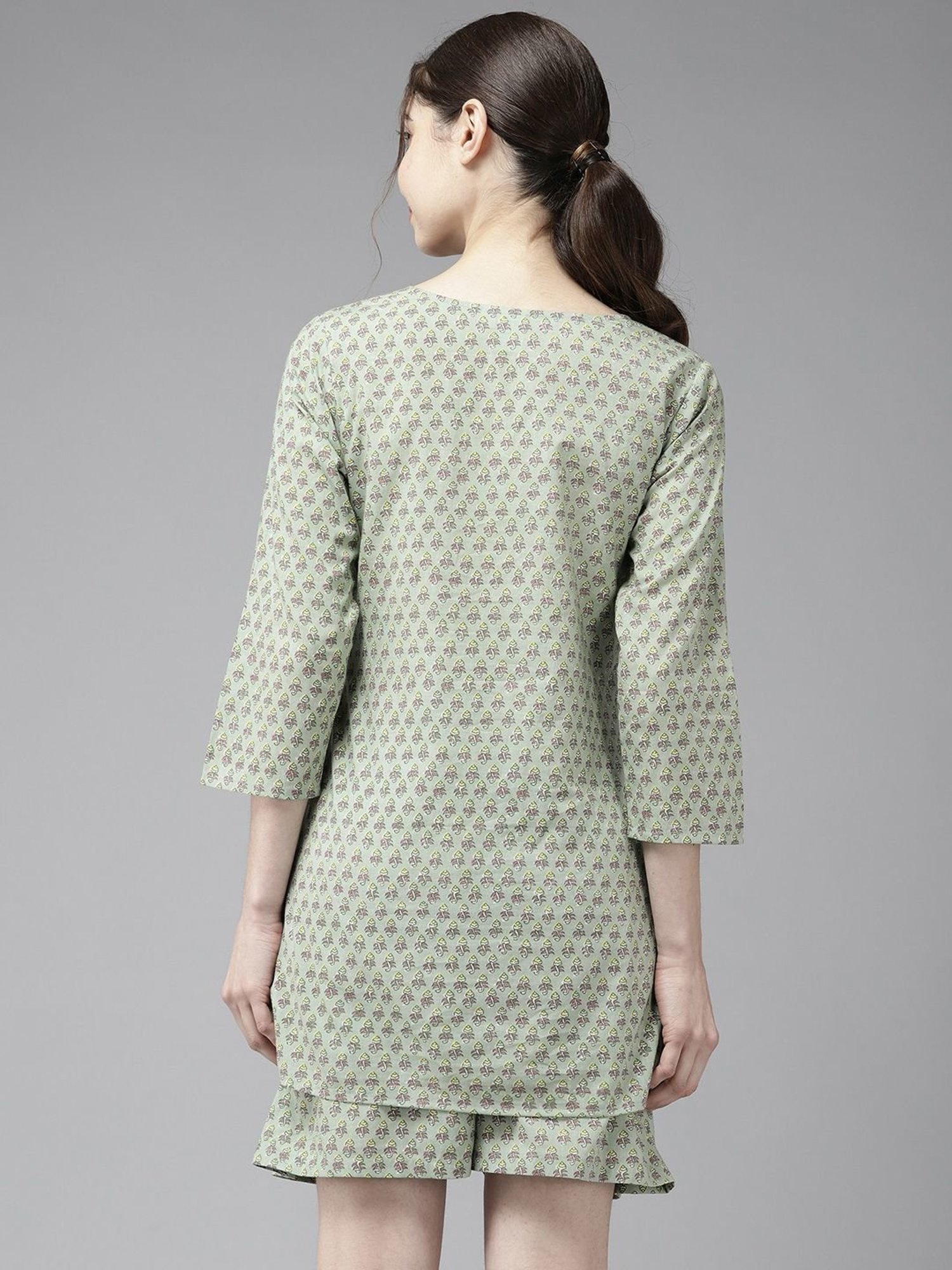 Prakrti Green Cotton Printed Top Shorts Set