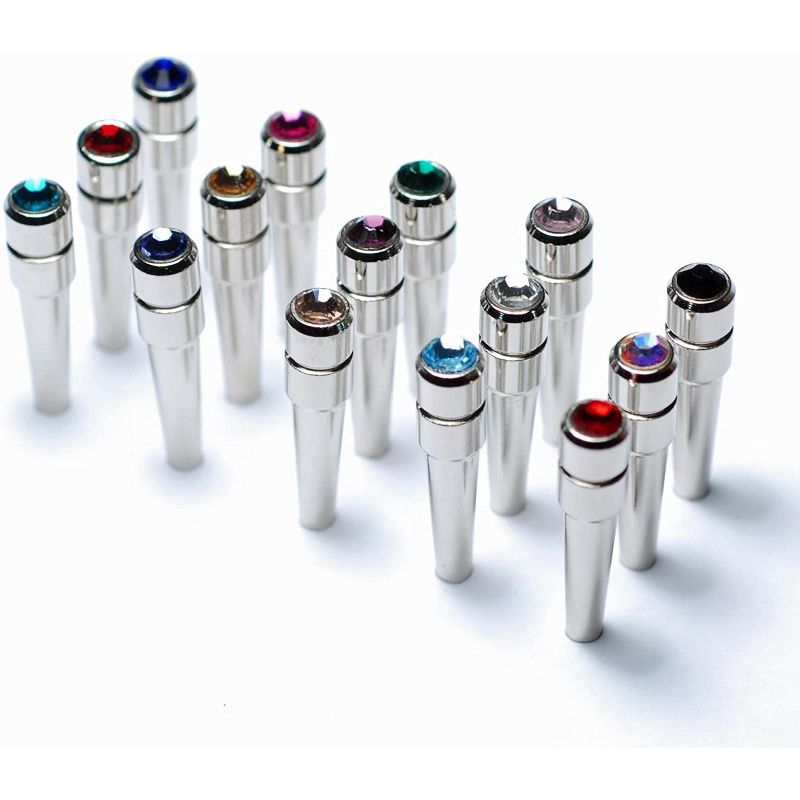 WE Games Chrome Cribbage Pegs with Swarovski Austrian Crystals in Assorted Colors & Velvet Pouch - Set of 6 (2 Colors, 3 Pegs in Each Color)