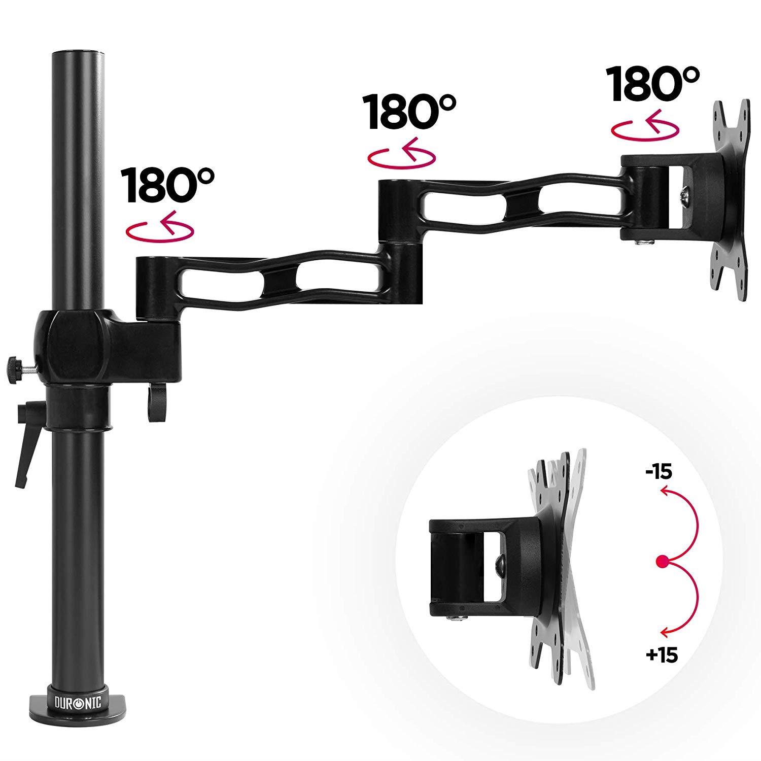 Duronic DM351X3 Single LCD LED Desk Mount Arm Monitor Stand Bracket with Tilt & Swivel (Tilt &plusmn;15&deg;|Swivel 180&deg;|Rotate 360&deg;)