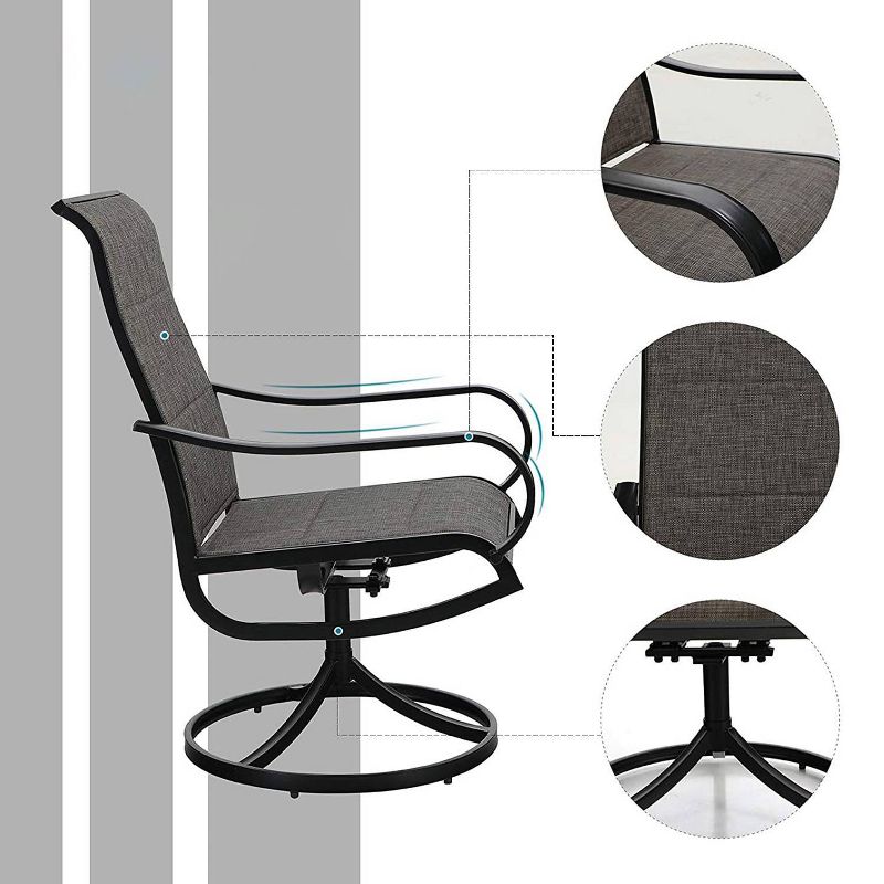 3pc Patio Dining Set with Small Square Table with Umbrella Hole & 360 Swivel Padded Sling Arm Chairs - Captiva Designs