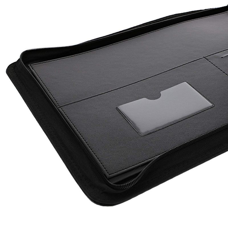 7 Ring Business Check Book Binder Checkbook Leather Portfolio Cover with Zipper Closure for Checks Notepads Organizer Business Card Holder, Black