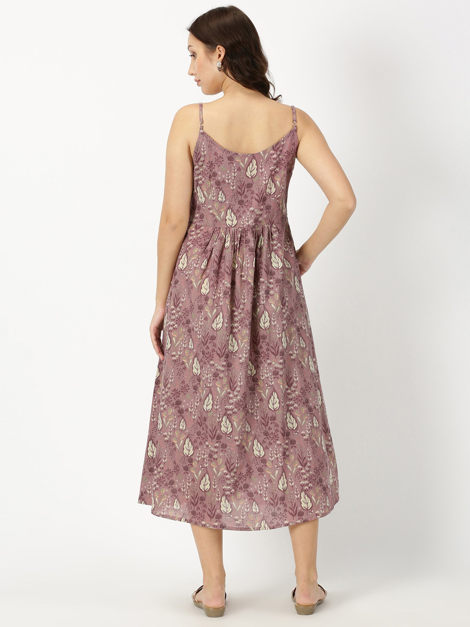 Saffron Threads Mauve Cotton Printed Ethnic Dress