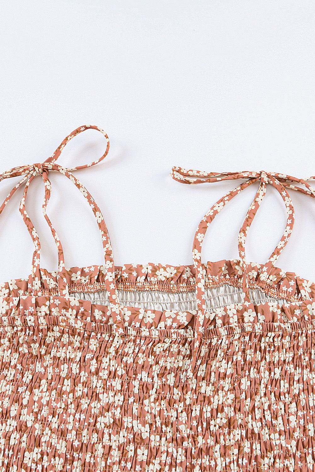 Rose Tan Solid Self Tied Straps Pleated Wide Leg Jumpsuit