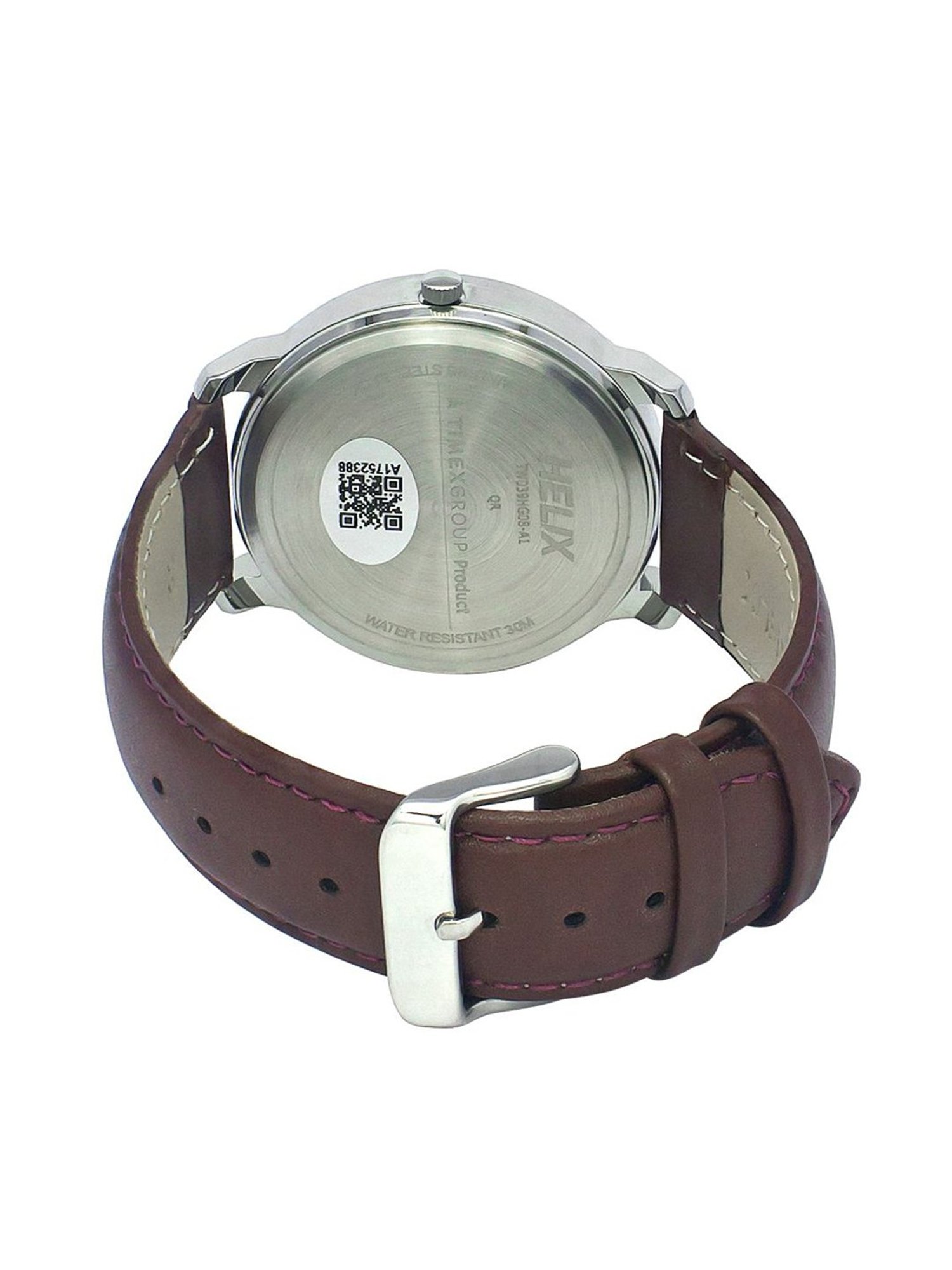 Helix By Timex Grey Round Dial Analog Leather Men Watch - TW039HG08