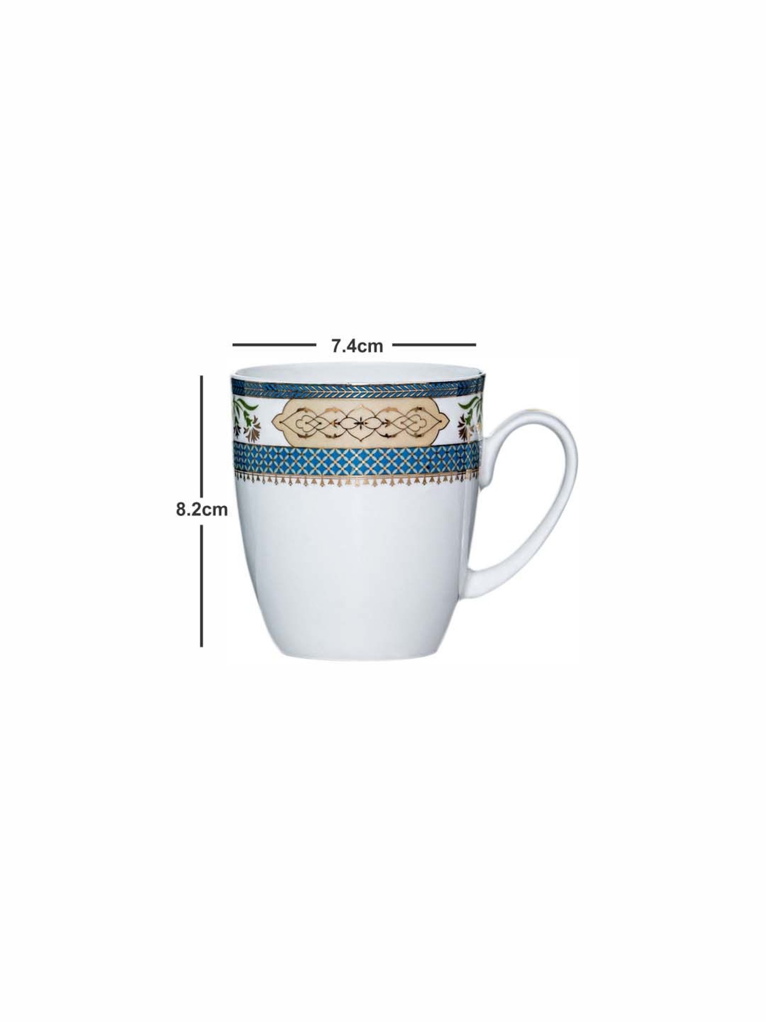 SONAKI White & Blue Bone China Tea Coffee Mug With Gold Printing - Set of 6