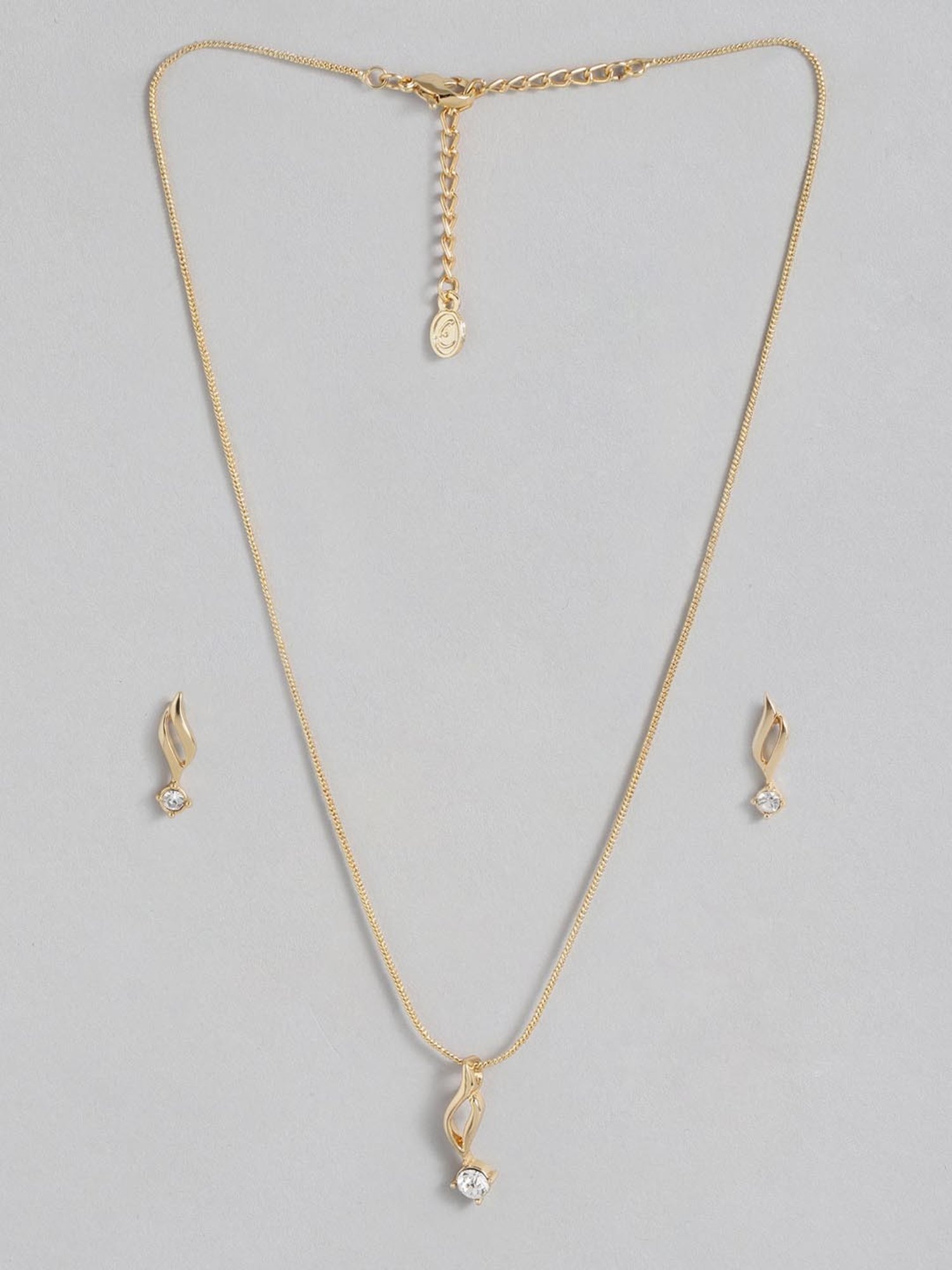 Estele Gold-Plated Solitaire Pendant & Earring Set for Women