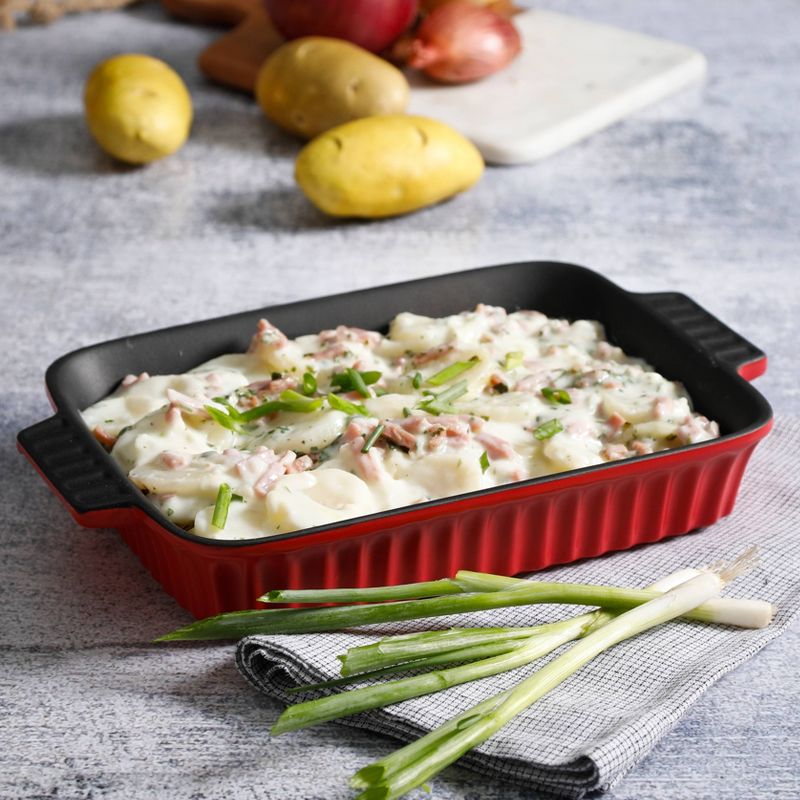 Gibson 10" Ribbed Rectangular Casserole - Red