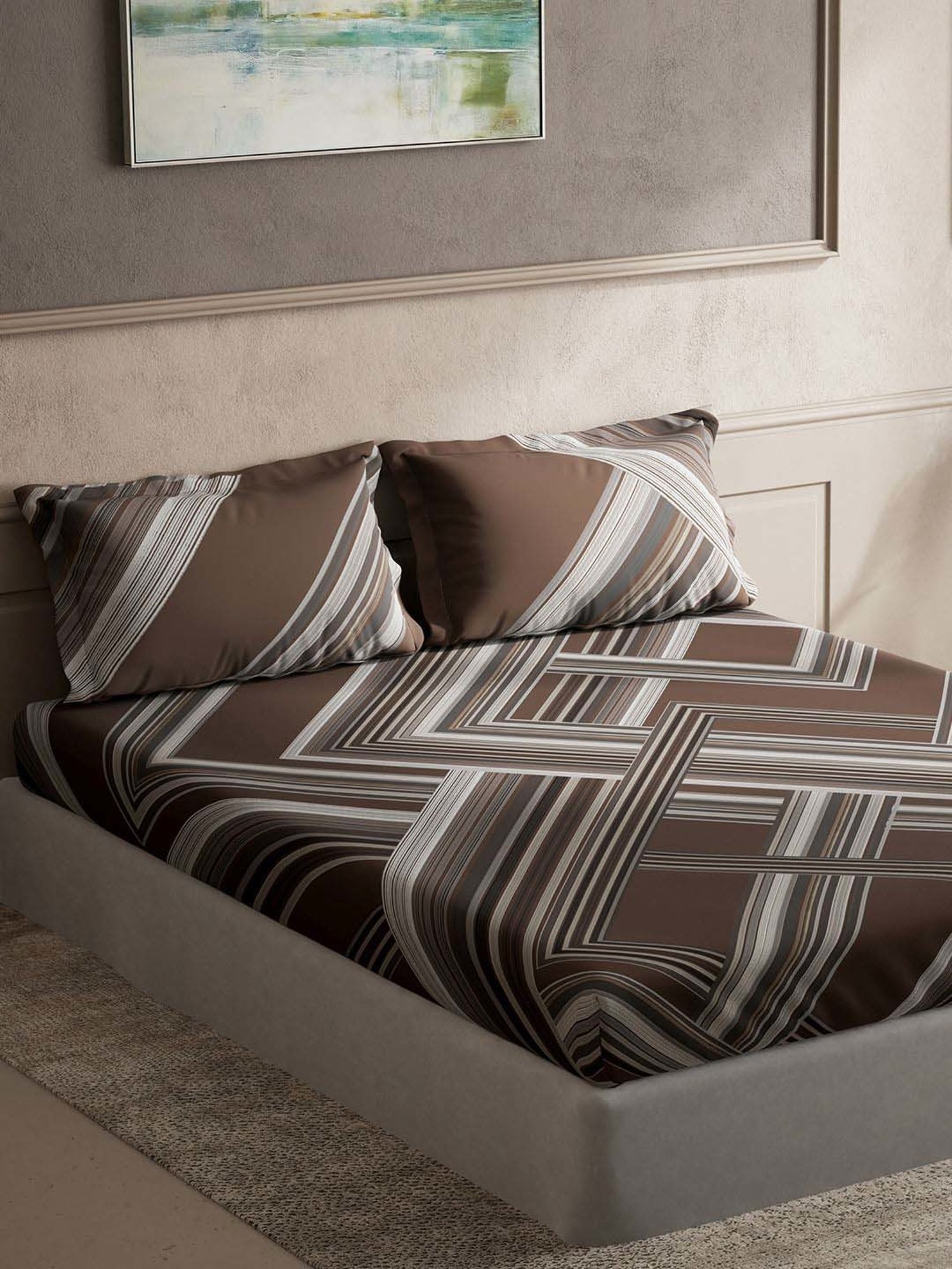 DDecor Brown Cotton 150 TC King Size Bedsheet With Pillow Covers