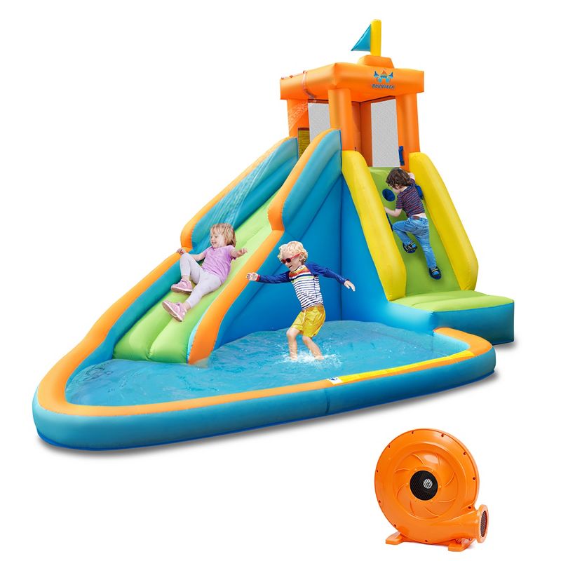 Costway  Kids Bounce House Castle Splash Water Pool W/ 740W Blower