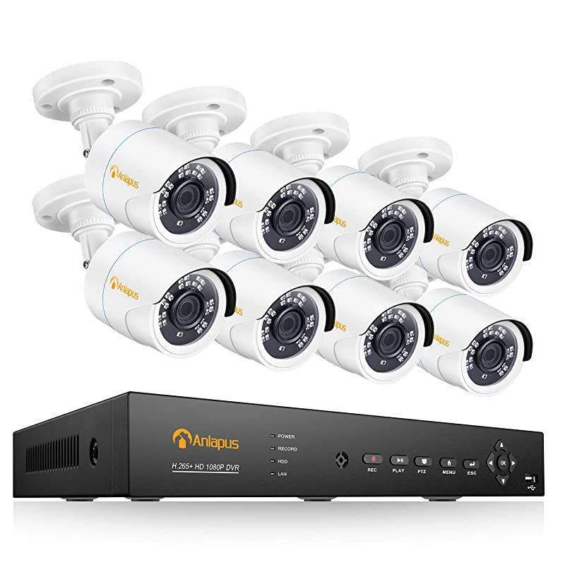 16 Channel 1080P Security Camera System, 16CH H.265+ 4-in-1 DVR Recorder, 8pcs 2MP Outdoor Indoor Home Security Cameras, 80ft Night Vision(No Hard Drive)