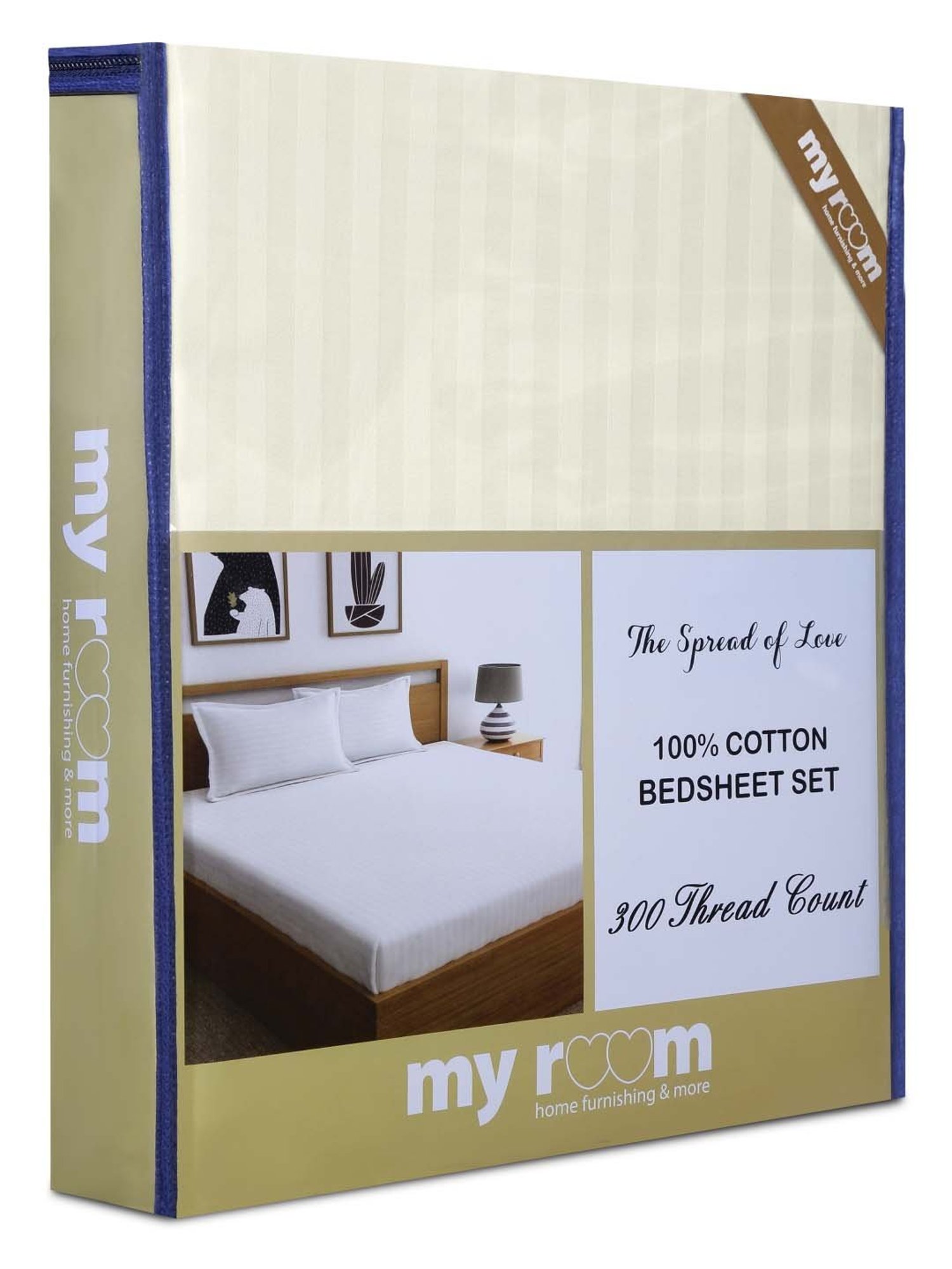 My Room Cream 100% Cotton 300 TC King Bedsheet with 2 Pillow Covers