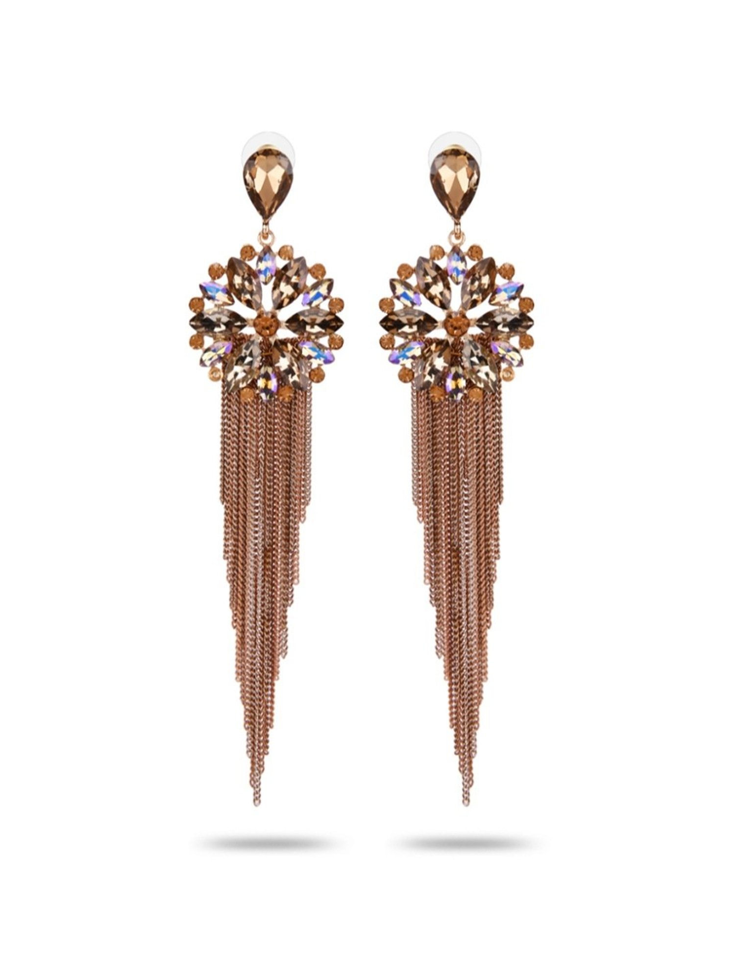 YouBella Crystal Tassel Handmade Golden Brown Dangler Earrings for Women