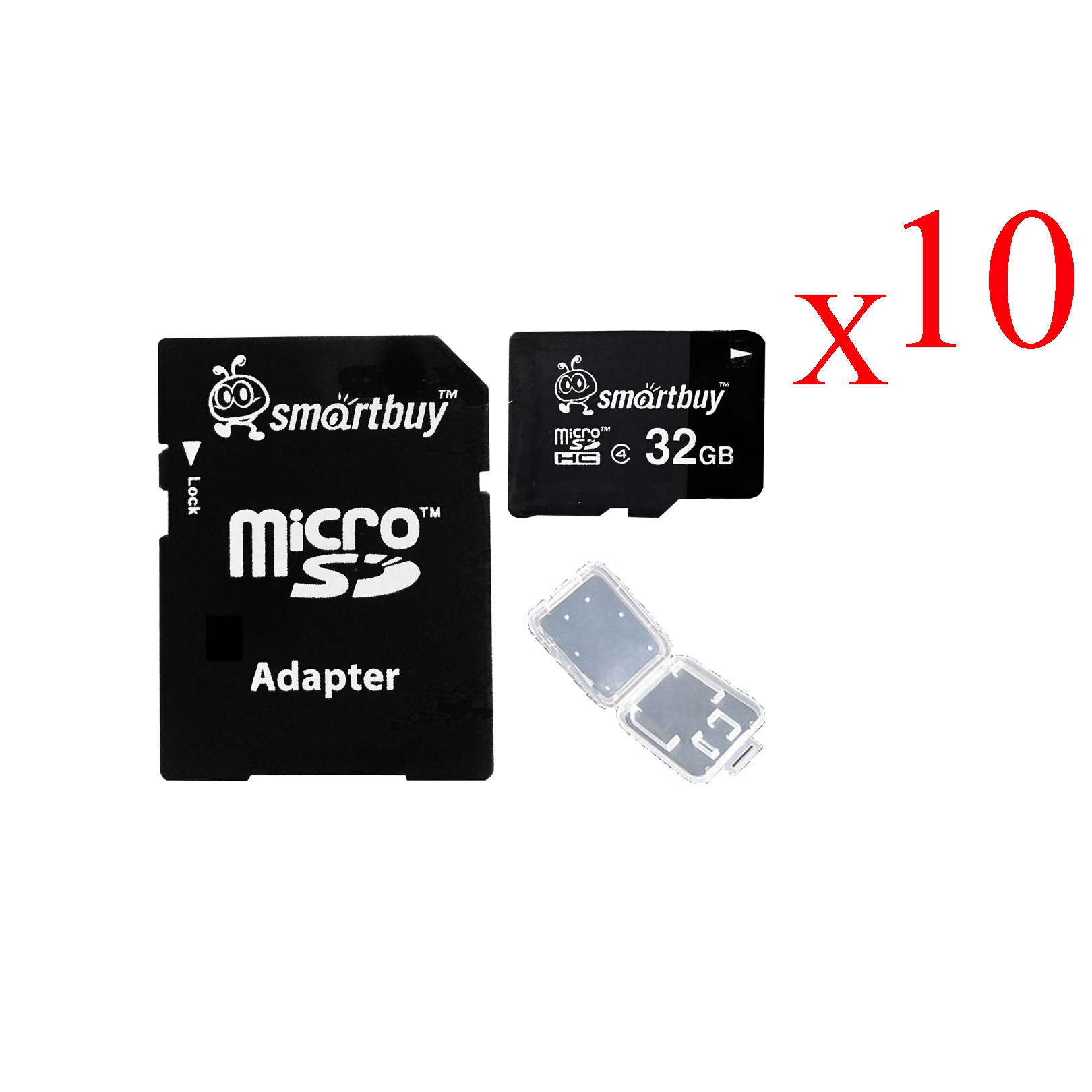 Smartbuy Micro SDHC Class 4 TF Flash Memory Card SD HC C4 For Camera Mobile Phone Tab GPS MP3 TV + Adapter + Mini Case (4GB - 10 Packs)