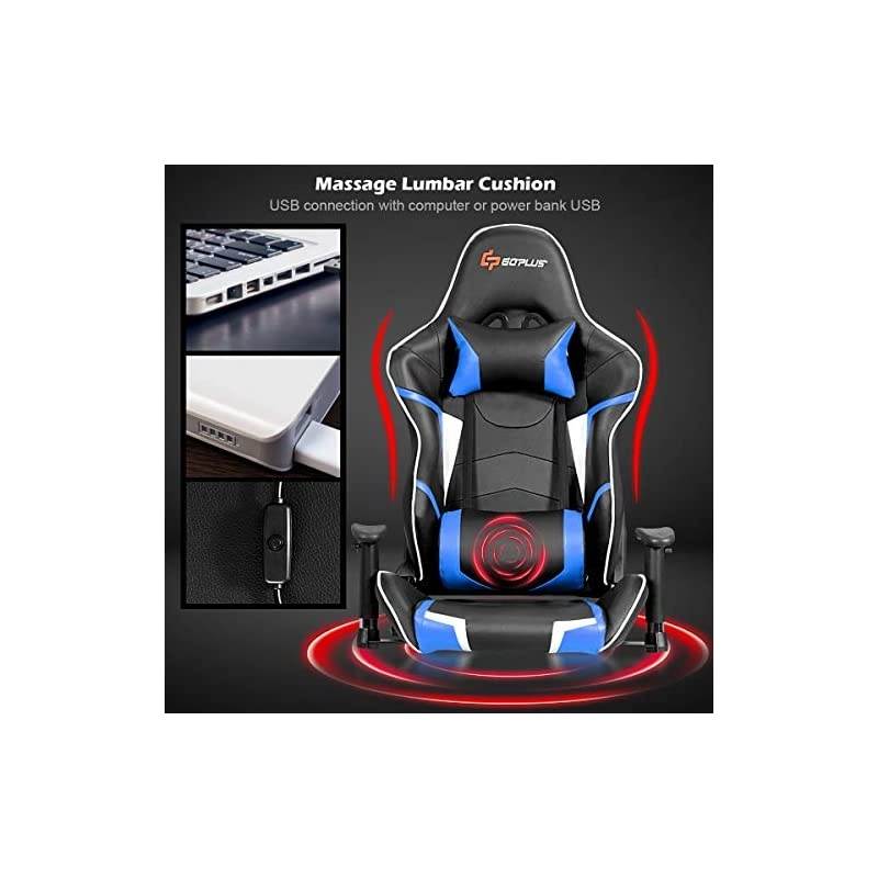 Gaming Chair, Massage Office Chair Computer Gaming Racing Chair, High Back PU Leather Adjustable Arms Headrest Ergonomic Reclining Game Chair, Rolling Swivel Executive Chair