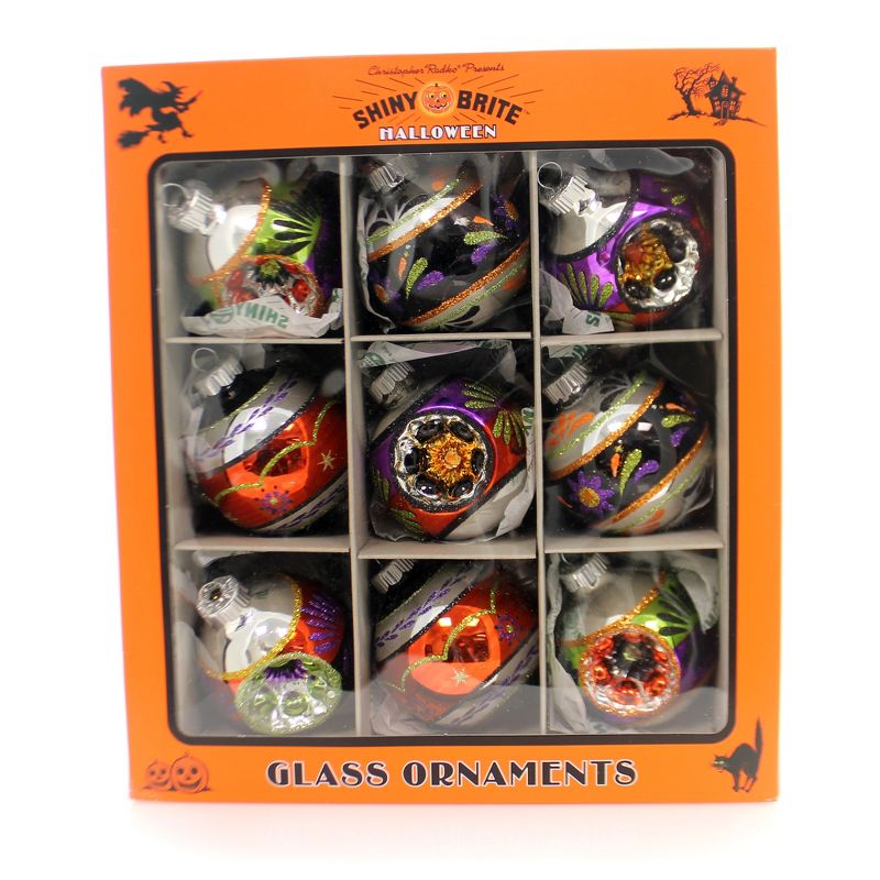 Christopher Radko Round Decorated W/ Reflectors Shiny Brite Halloween Ornament  -  Ornament Sets