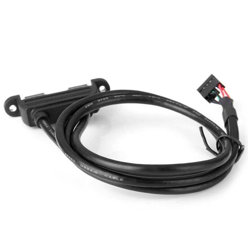 0.5M Dual USB2.0 A Type Female to Motherboard 9 Pin Black Header Cable with Screw Panel Holes