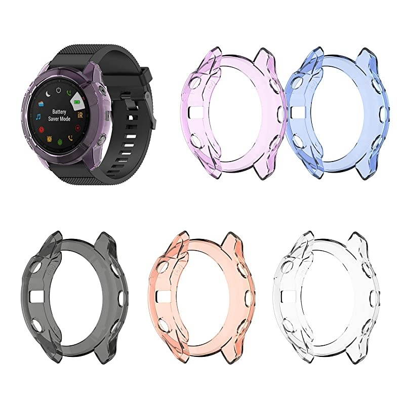 Case Cover Compatible with Garmin Fenix 6X/6X Pro/Fenix 6X Sapphire Case Protector TPU Protective Case Frame for Fenix 6X GPS Watch (Pink/Blue/Purple/Black/Clear)