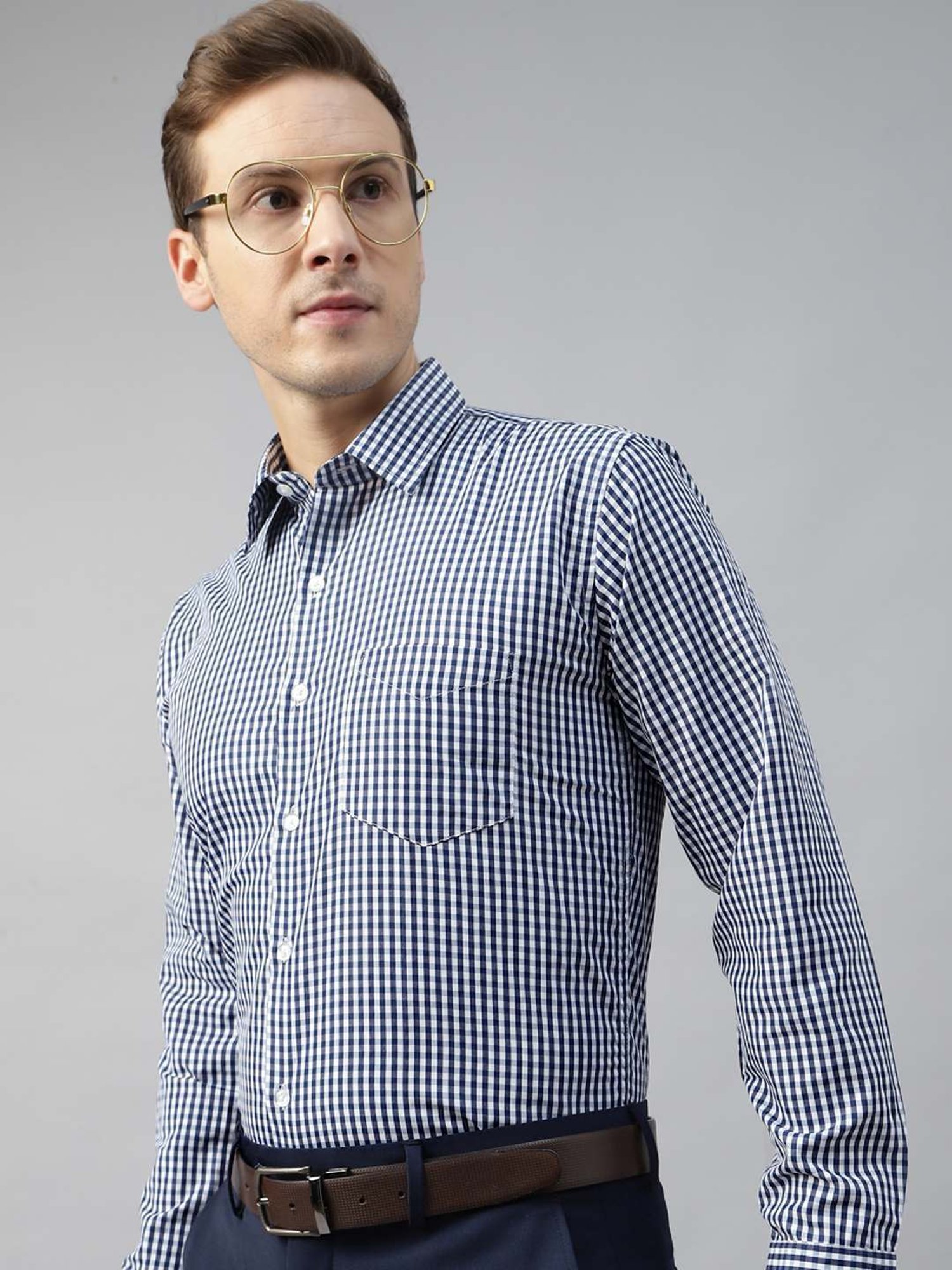 English Navy Navy Slim Fit Checks Shirt