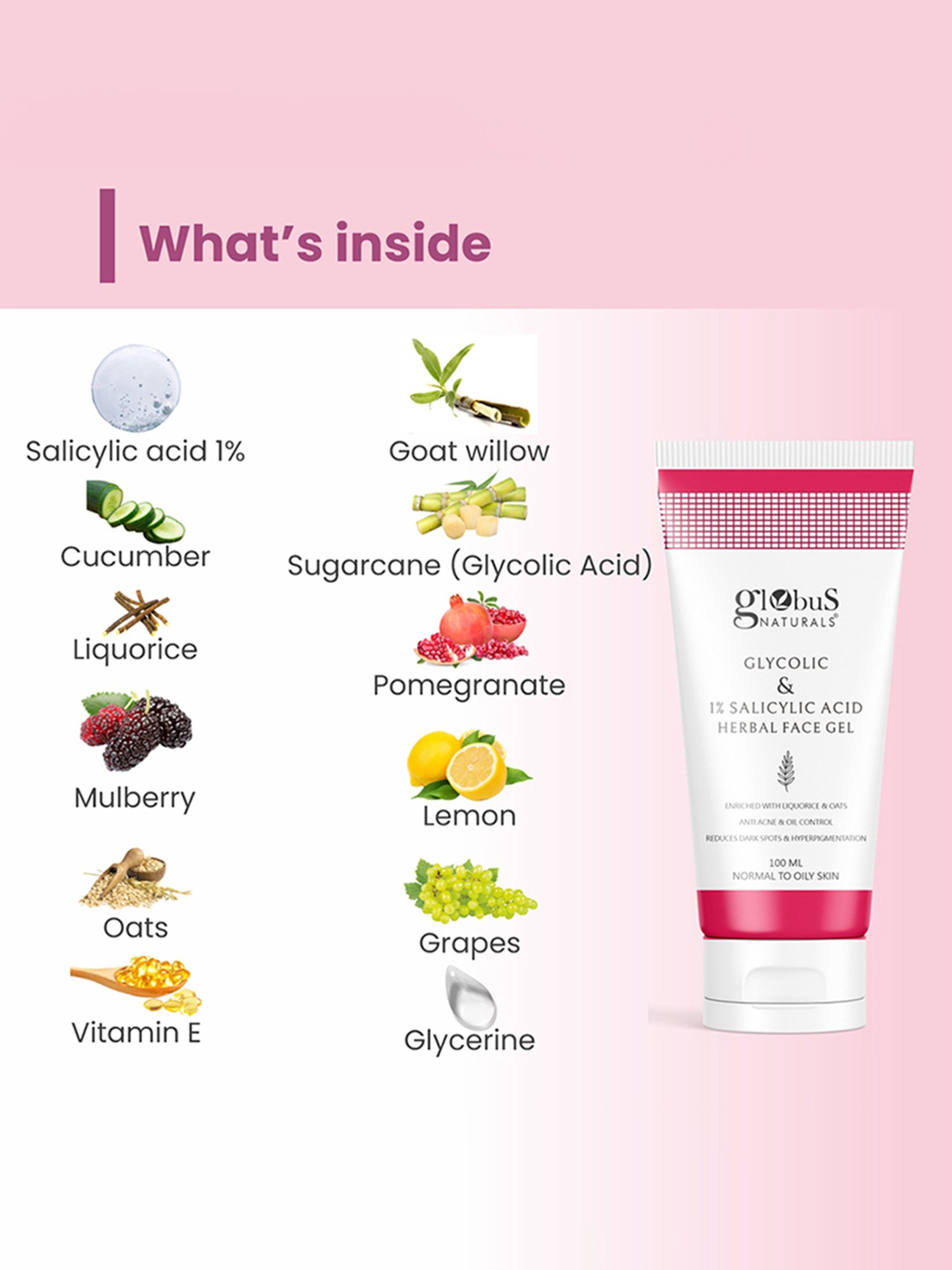 Globus Naturals Glycolic & 1% Salicylic Acid Herbal Face Gel - Pack of 2