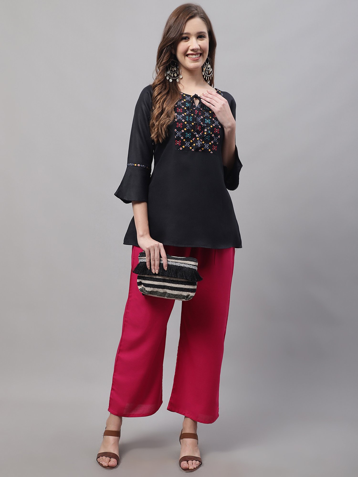 Gracit Fuchsia & Orange Rayon Palazzos - Pack of 2